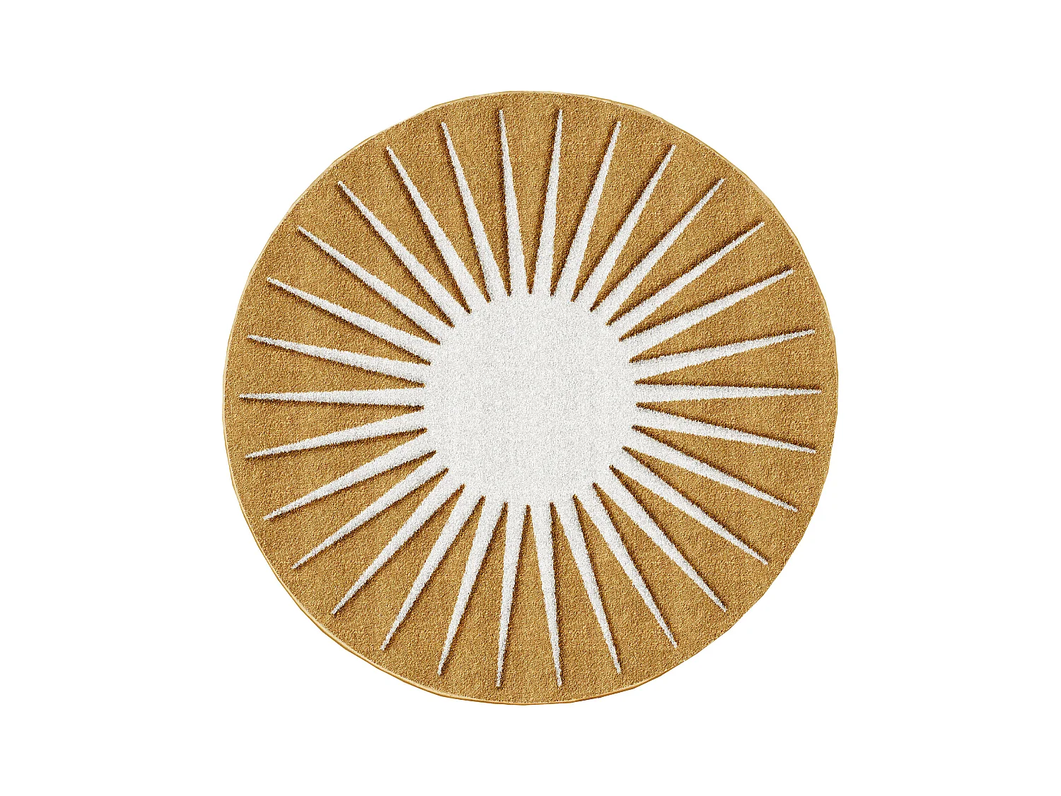 Tapis rond soleil en relief - D.200 cm - Moutarde et blanc - LUMINIO
