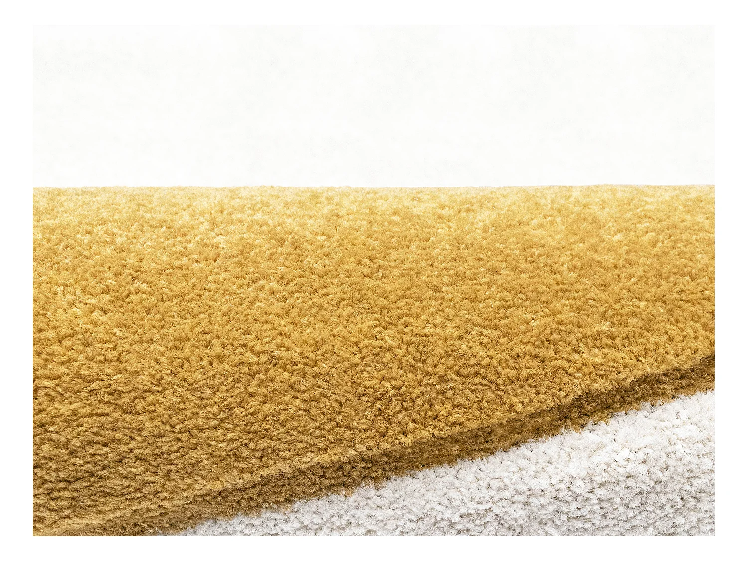 Tapis rond soleil en relief - D.200 cm - Moutarde et blanc - LUMINIO