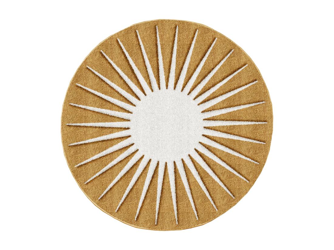 vente unique Tapis rond soleil en relief - D.200 cm - Moutarde et blanc - LUMINIO