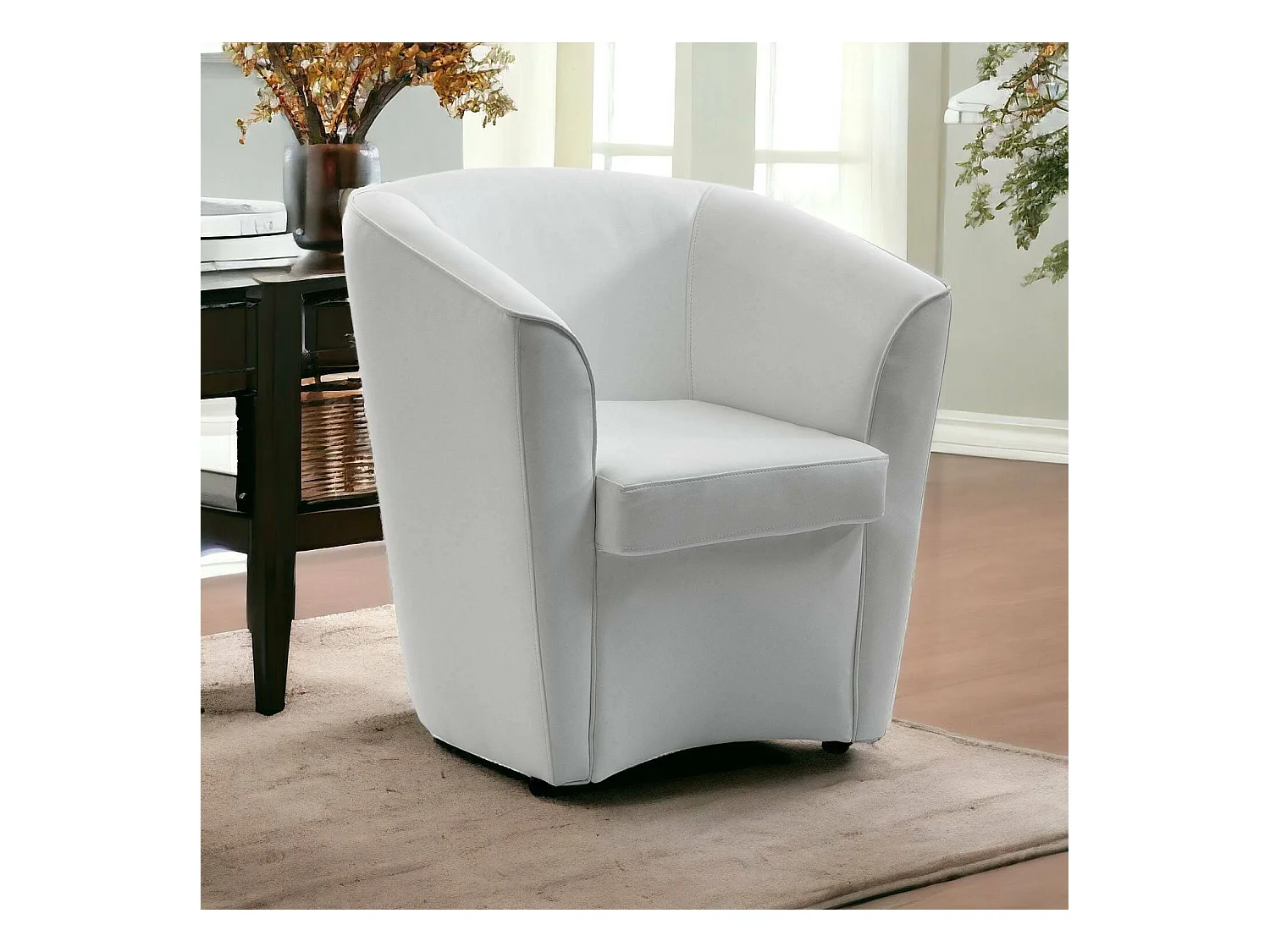Dabbiat Fauteuil, Woonkamerfauteuil, 100% Made in Italy, Ontspannende fauteuil van ecoleer, 70x60h74 cm, Wit