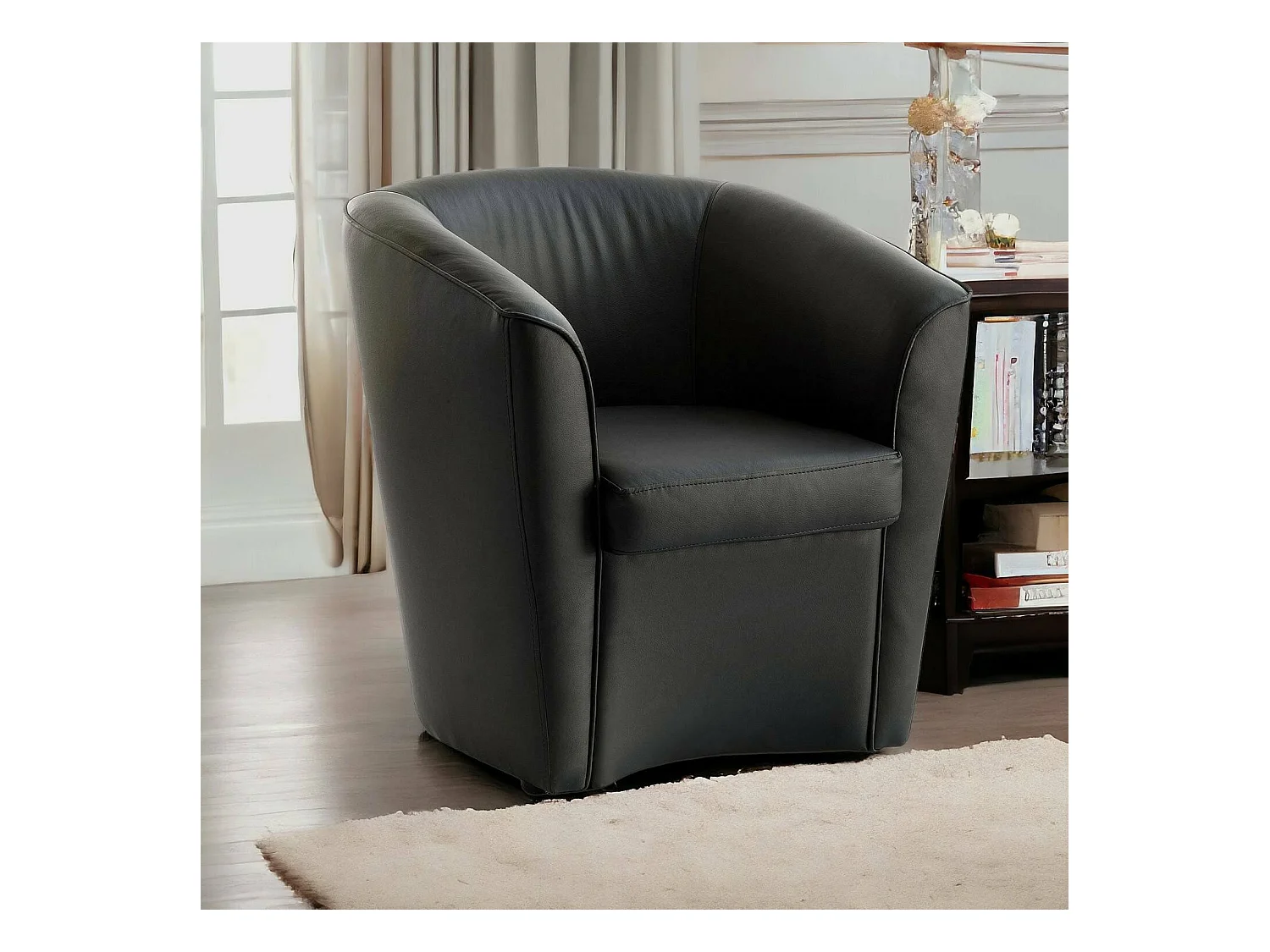 Sillón Dabbiat, Sillón, 100% Made in Italy, Sillón relax en ecopiel, 70x60h74cm, Negro