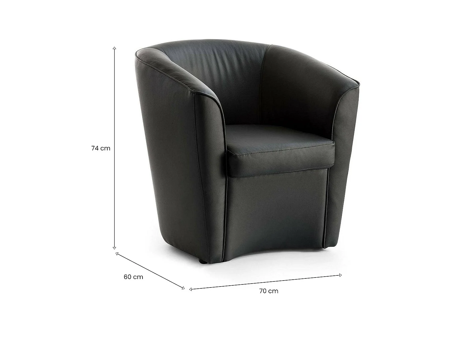 Sillón Dabbiat, Sillón, 100% Made in Italy, Sillón relax en ecopiel, 70x60h74cm, Negro