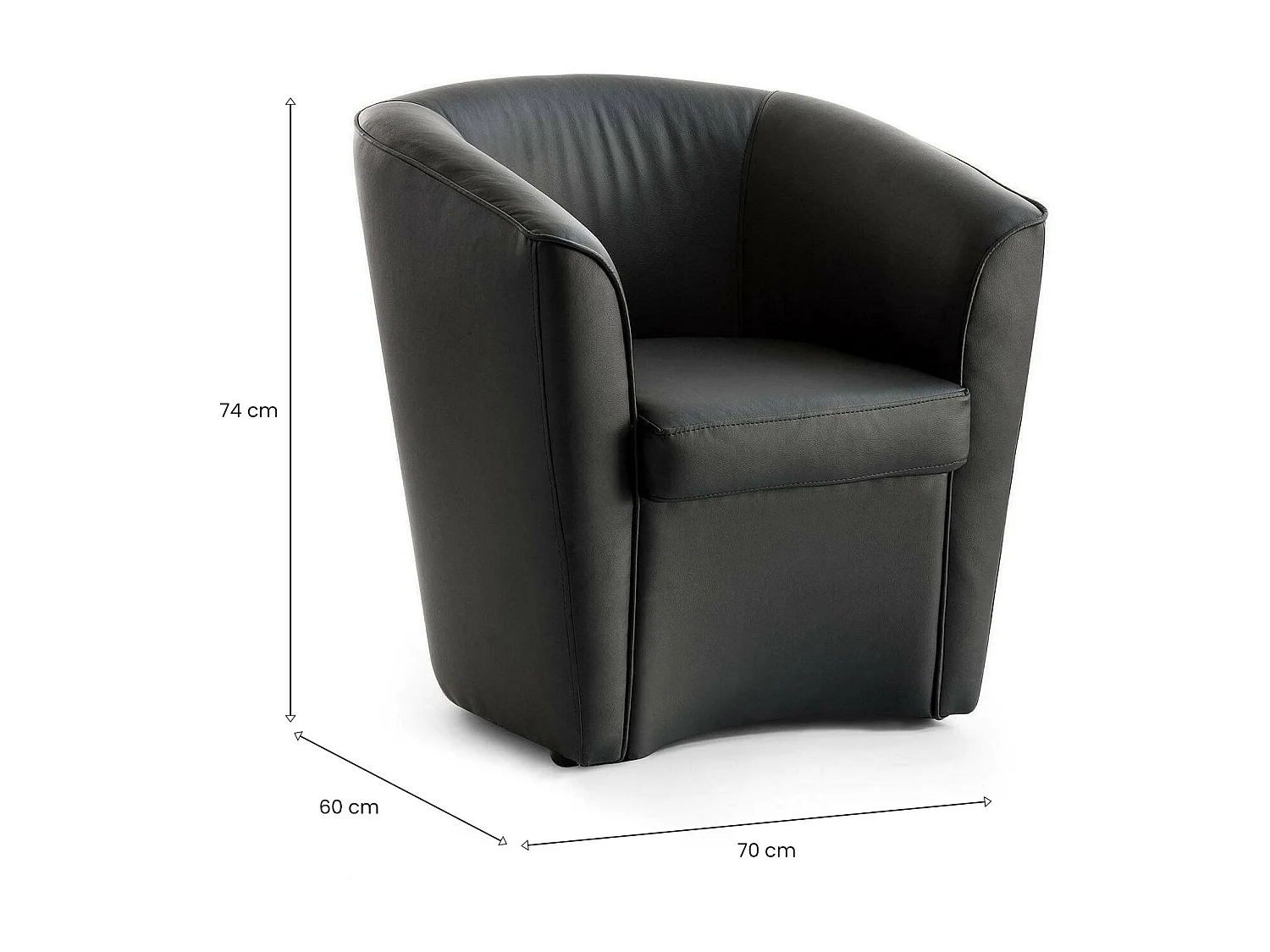 Fauteuil Dabbiat, Fauteuil de salon, 100% Made in Italy, Fauteuil relaxant en éco-cuir, 70x60h74 cm, Noir