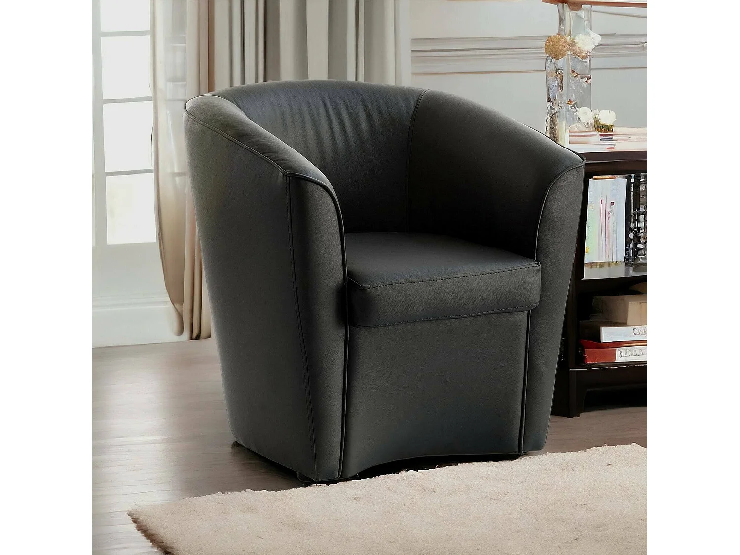 Fauteuil Dabbiat, Fauteuil de salon, 100% Made in Italy, Fauteuil relaxant en éco-cuir, 70x60h74 cm, Noir