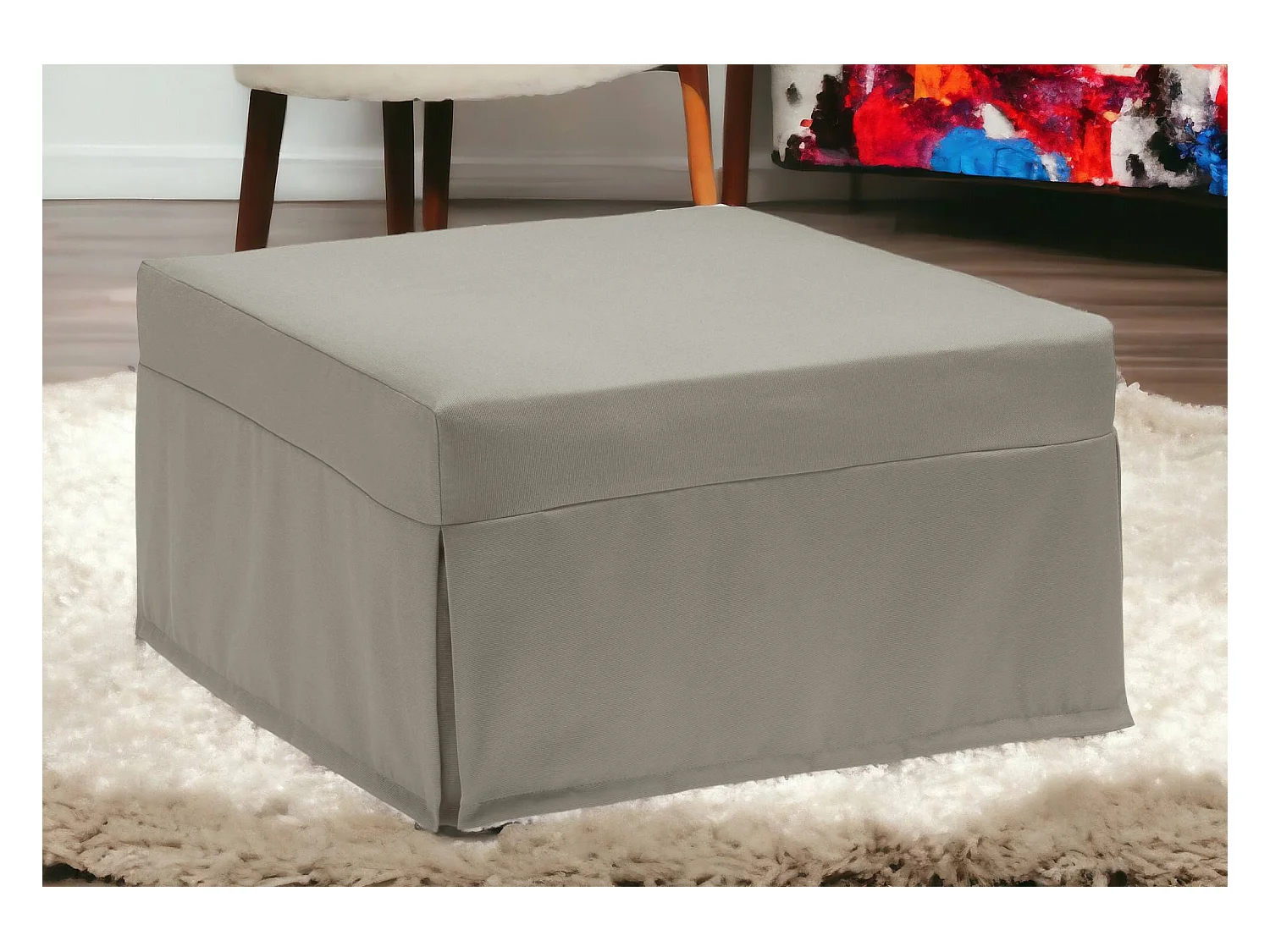 Lit pliant Dabay, Pouf transformable en lit simple, Pouf de salon en tissu, 100% Made in Italy, 80x80h45 cm, Taupe