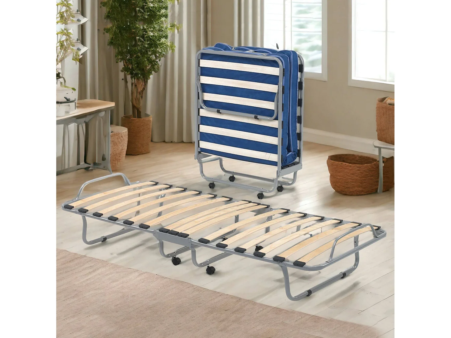 Lit pliant Damati, lit simple orthopédique et pliable, 100% Made in Italy, lit avec revêtement en éco-cuir, avec matelas 80x190 cm inclus, gris tourterelle