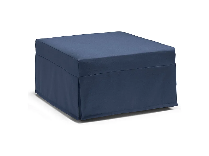 Klappbett Dabay, Puff umwandelbar in Einzelbett, 100% Made in Italy, Sitzpuff aus Stoff fürs Wohnzimmer, Cm 80x80h45, Blau