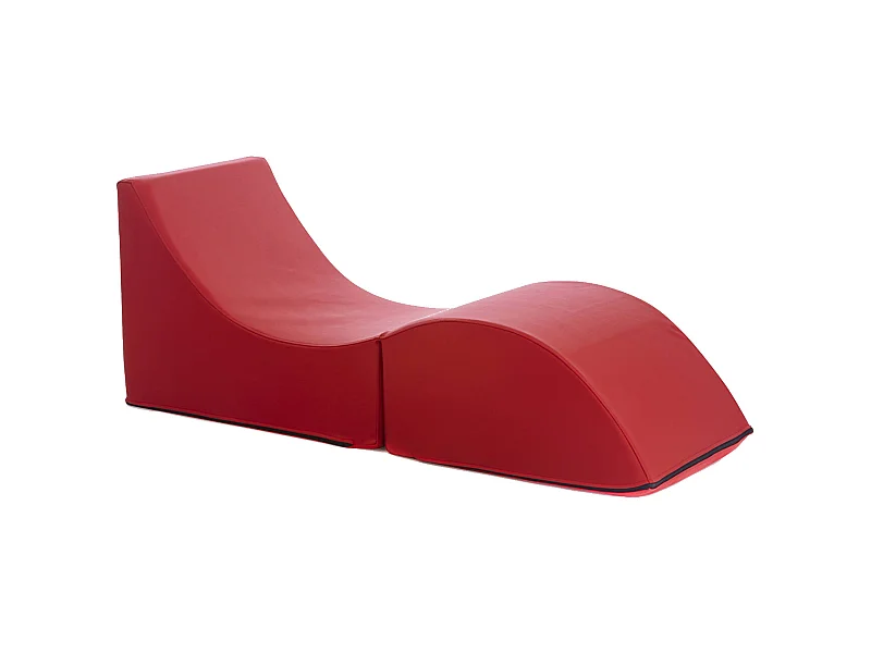 Cama plegable Dabaz, Puf convertible en cama individual, 100% Made in Italy, Puf convertible en chaise longue en ecopiel, Cm 130x50h50, Rojo