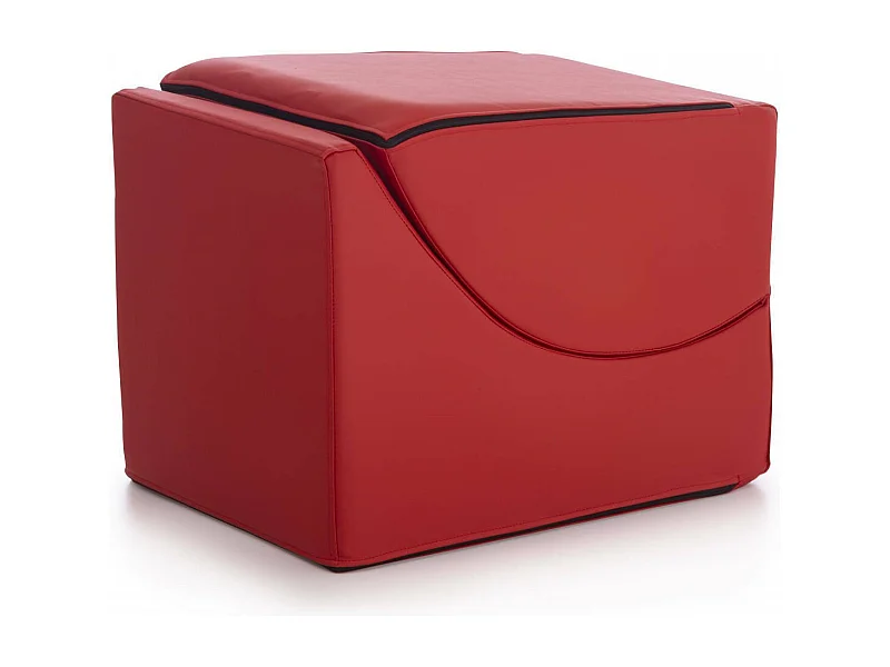 Lit pliant Dabaz, Pouf transformable en lit simple, Méridienne en éco-cuir, 100% Made in Italy, 130x50h50 cm, Rouge