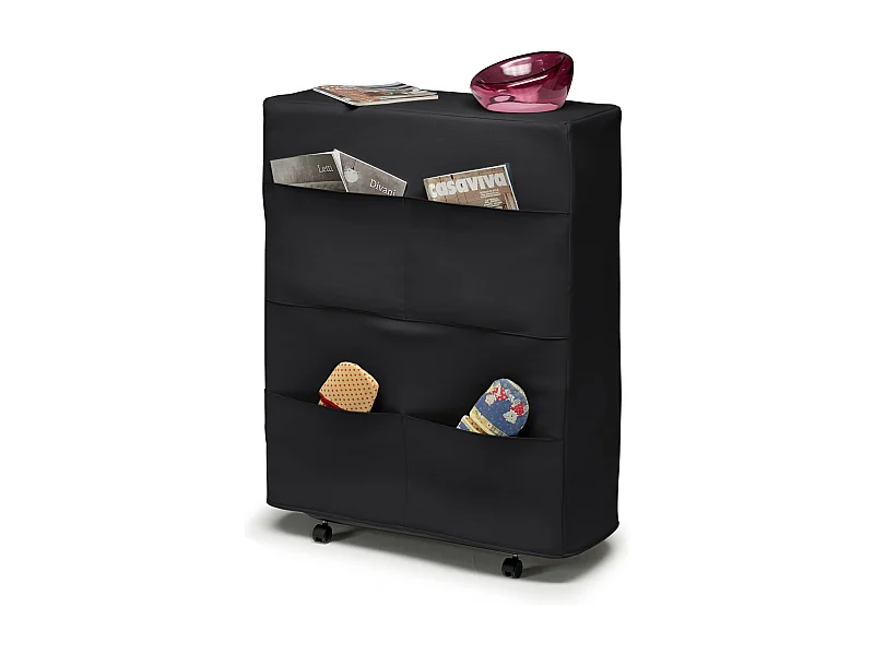 Cama plegable Damati, Cuna ortopédica plegable individual, 100% Made in Italy, Cuna con funda de ecopiel, con colchón Cm 80x190 incluido, Negro