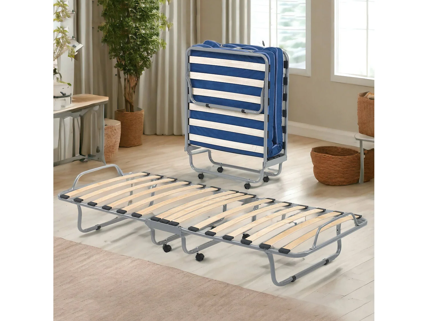 Lit pliant Damati, lit simple orthopédique et pliable, 100% Made in Italy, lit avec revêtement en éco-cuir, avec matelas 80x190 cm inclus, Noir