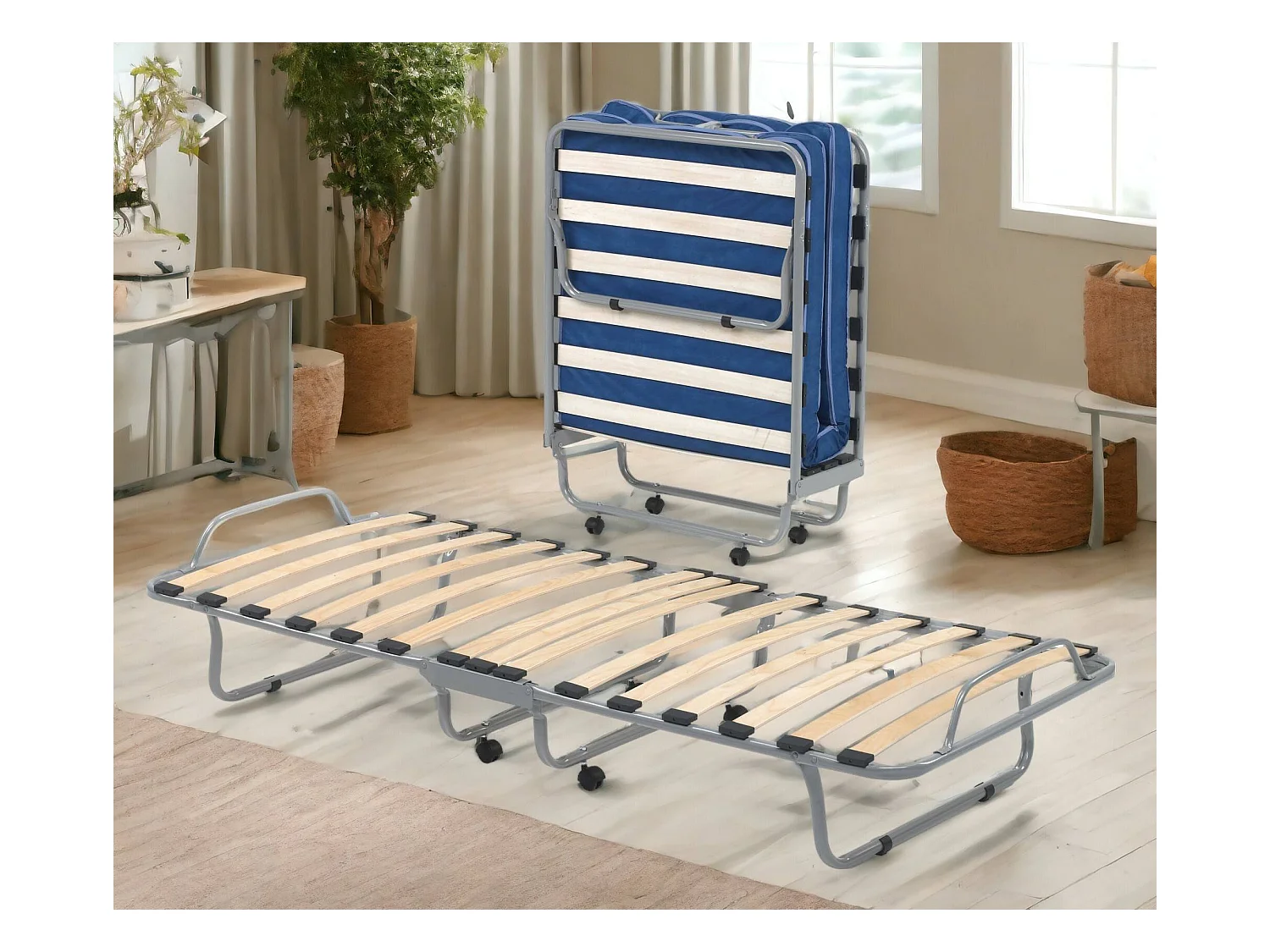 Lit pliant Damati, lit simple orthopédique et pliable, 100% Made in Italy, lit avec revêtement en éco-cuir, avec matelas 80x190 cm inclus, Blanc