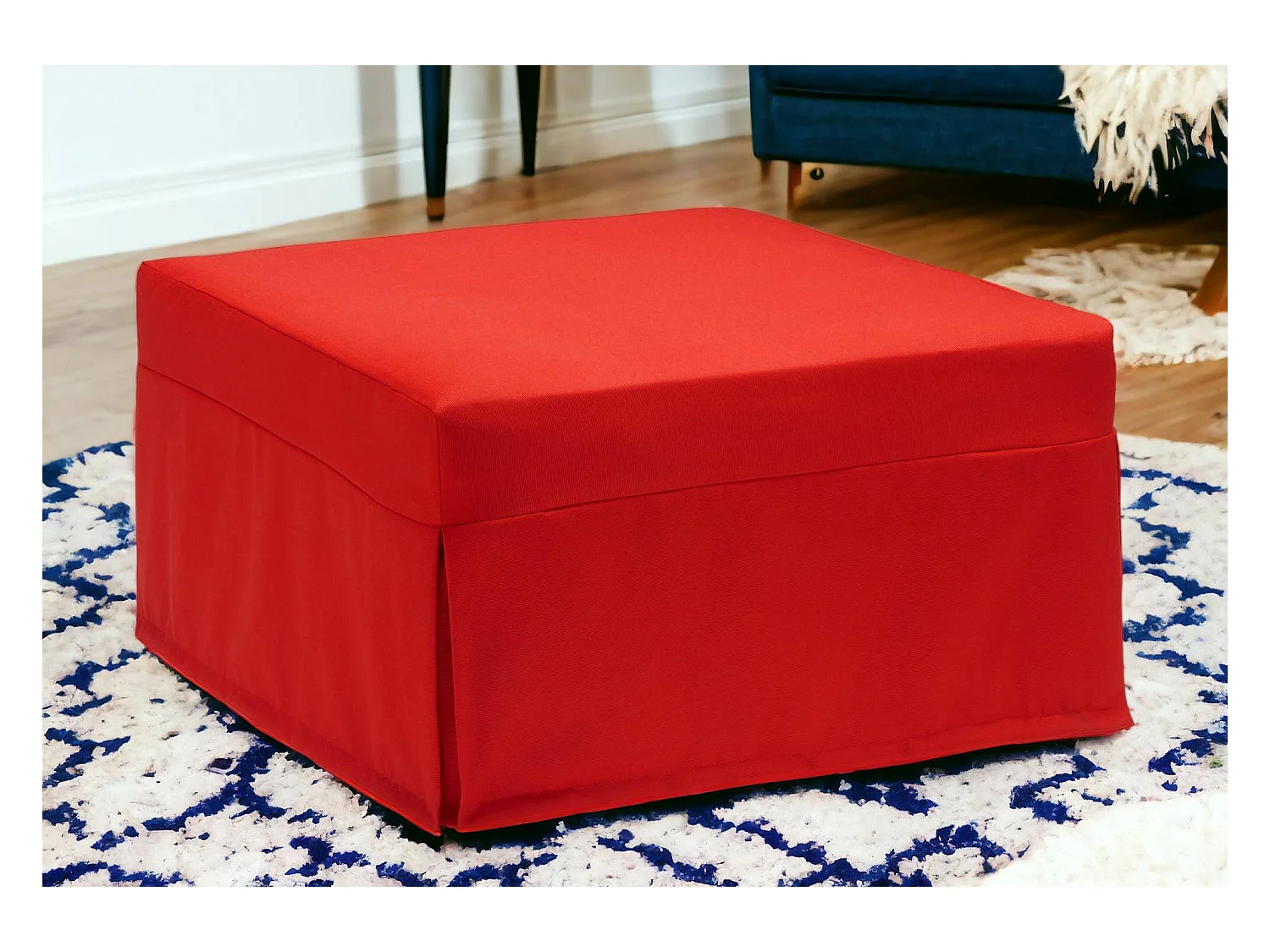 Lit pliant Dabay, Pouf transformable en lit simple, Pouf de salon en tissu, 100% Made in Italy, 80x80h45 cm, Rouge
