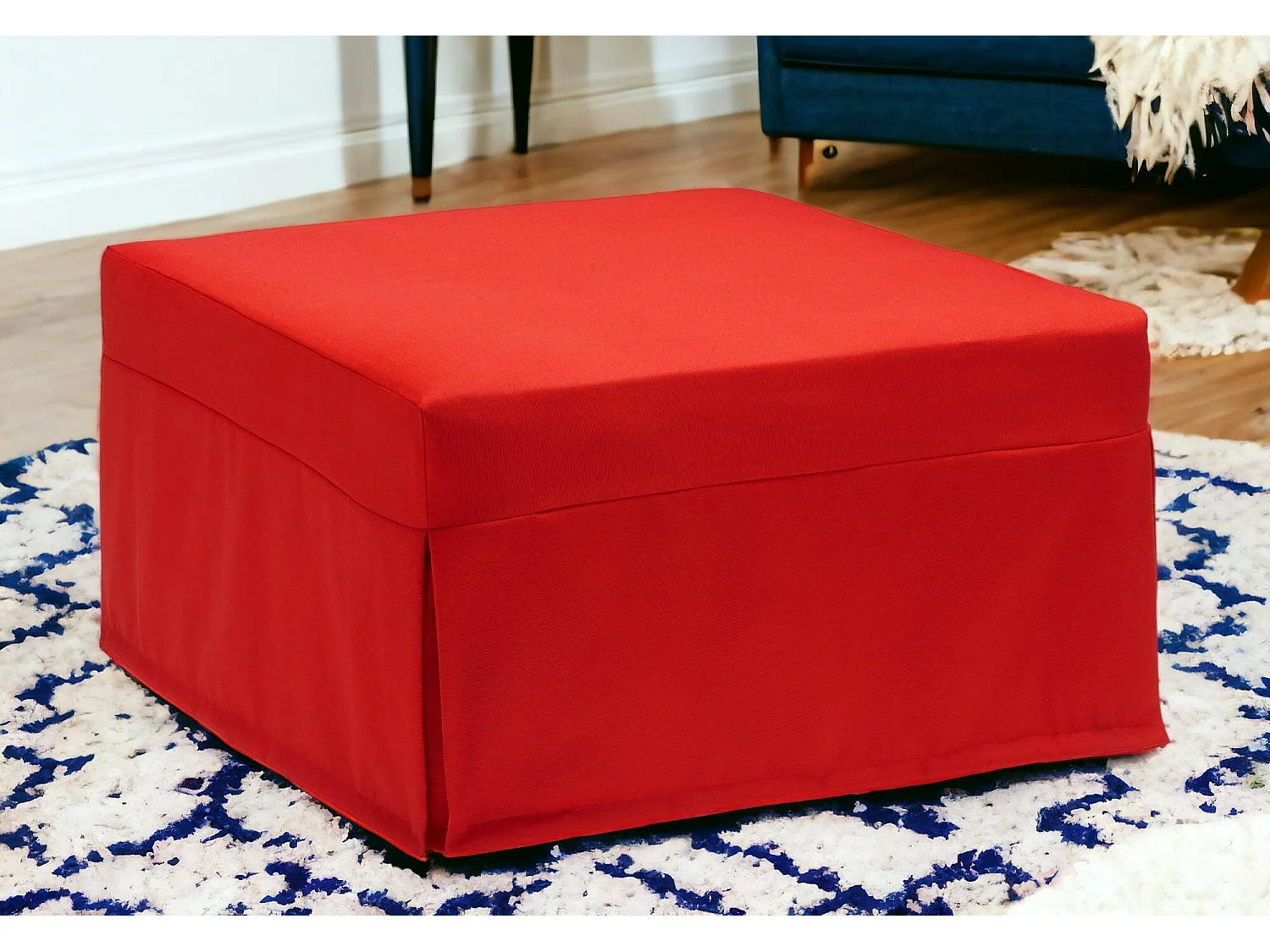 Lit pliant Dabay, Pouf transformable en lit simple, Pouf de salon en tissu, 100% Made in Italy, 80x80h45 cm, Rouge