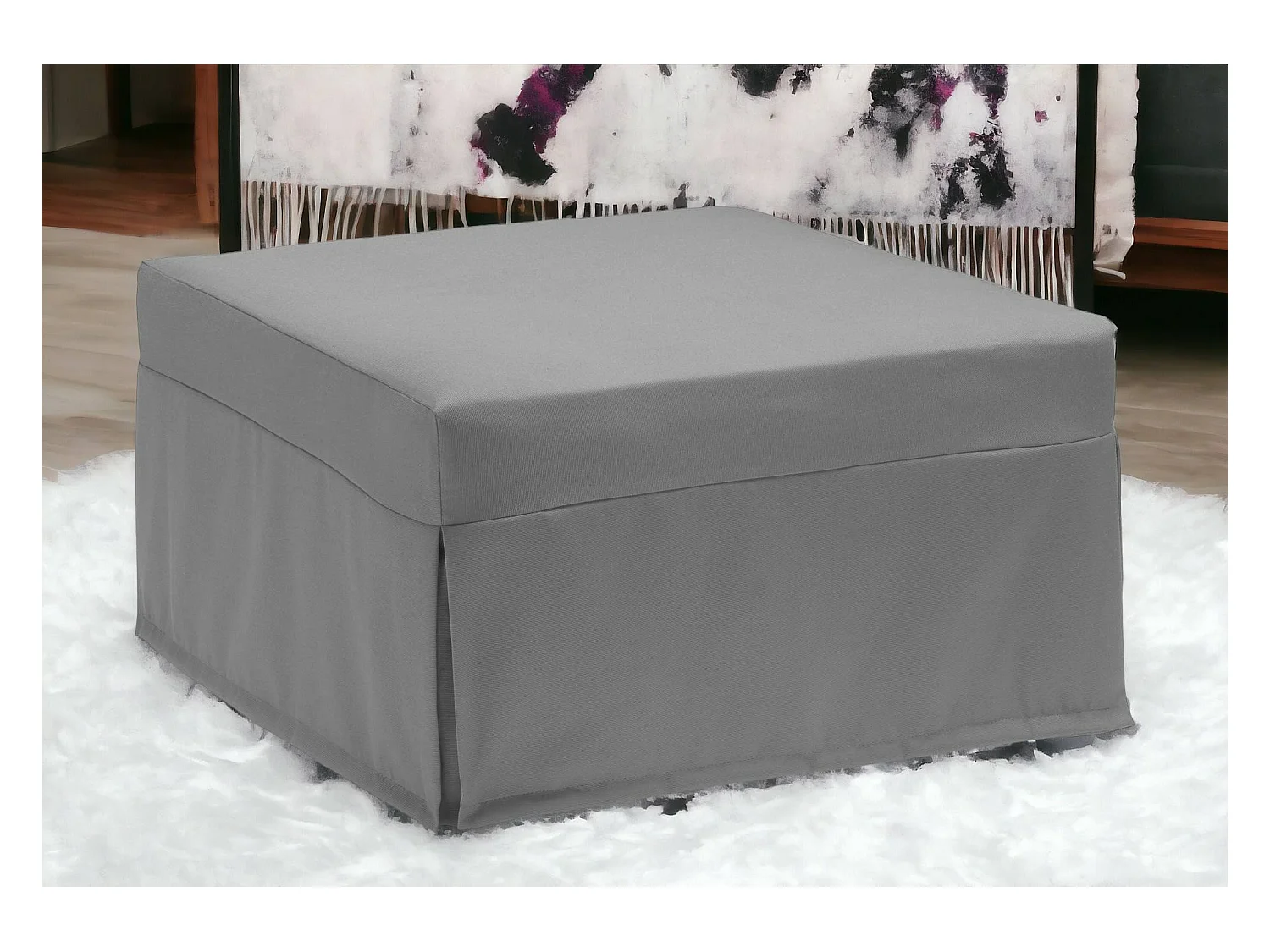 Lit pliant Dabay, Pouf transformable en lit simple, Pouf de salon en tissu, 100% Made in Italy, 80x80h45 cm, Gris