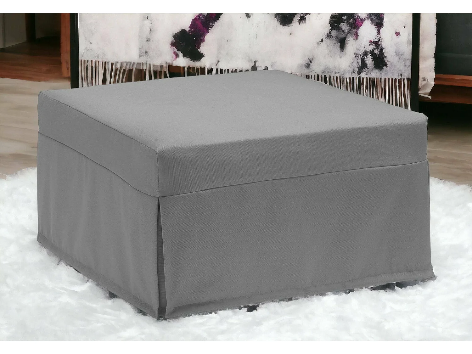 Klappbett Dabay, Puff umwandelbar in Einzelbett, 100% Made in Italy, Sitzpuff aus Stoff fürs Wohnzimmer, Cm 80x80h45, Grau