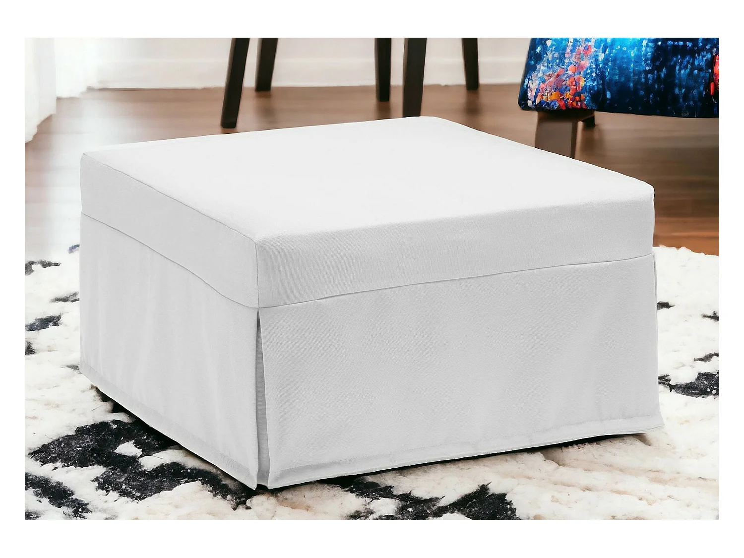 Lit pliant Dabay, Pouf transformable en lit simple, Pouf de salon en tissu, 100% Made in Italy, 80x80h45 cm, Blanc