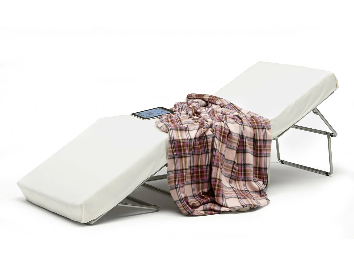 Klappbett Dabay, Puff umwandelbar in Einzelbett, 100% Made in Italy, Sitzpuff aus Stoff fürs Wohnzimmer, Cm 80x80h45, Weiß