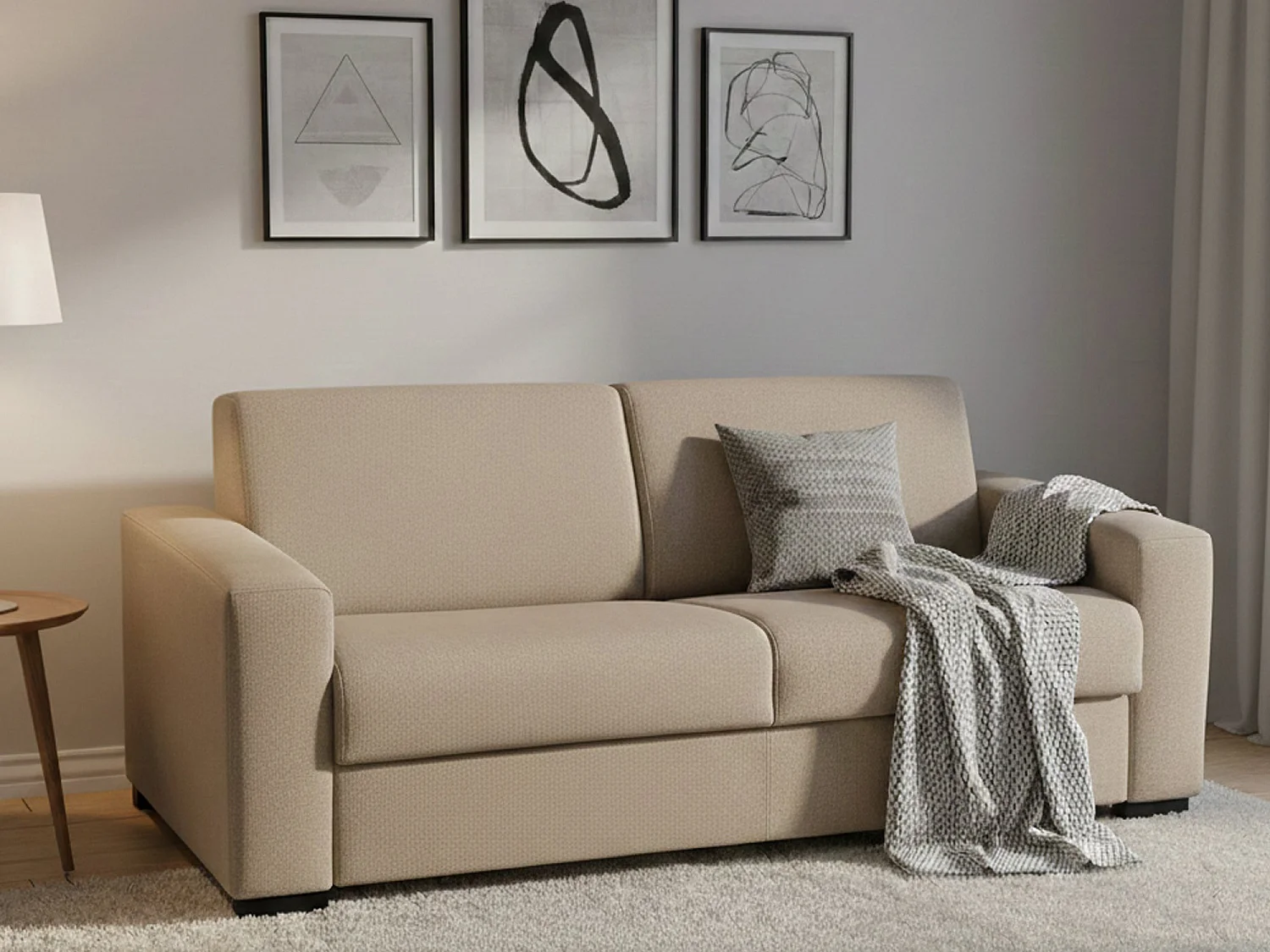 Canapé-lit Daaze, canapé 2 places, 100% Made in Italy, Canapé de salon à ouverture pivotante, en tissu rembourré, avec accoudoirs standards, 180x95h90 cm, Beige
