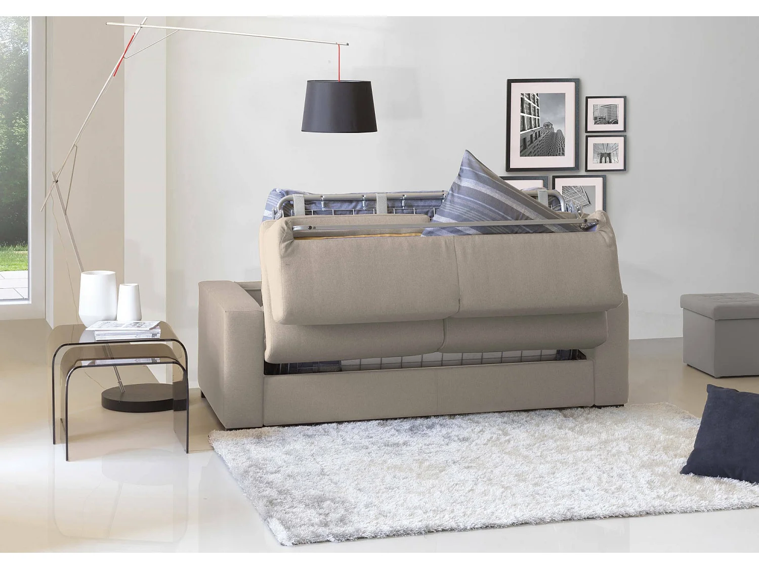 Dabakah Canapé-lit, canapé 3 places, 100% Made in Italy, Canapé de salon à ouverture pivotante, en tissu rembourré, avec accoudoirs fins, 200x95h90 cm, Taupe