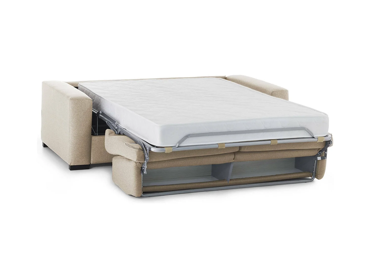 Sofá-cama Dababo, sofá de 2 lugares, 100% Fabricado na Itália, Sofá da sala com abertura giratória, em tecido acolchoado, com braços finos, 160x95h90 cm, Bege