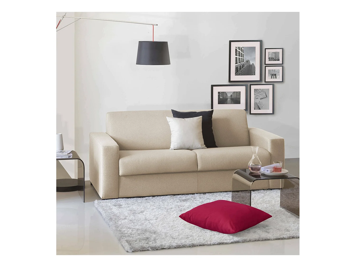 Dababo slaapbank, 2-zitsbank, 100% Made in Italy, woonkamerbank met draaibare opening, in gewatteerde stof, met slanke armleuningen, 160x95h90 cm, Beige