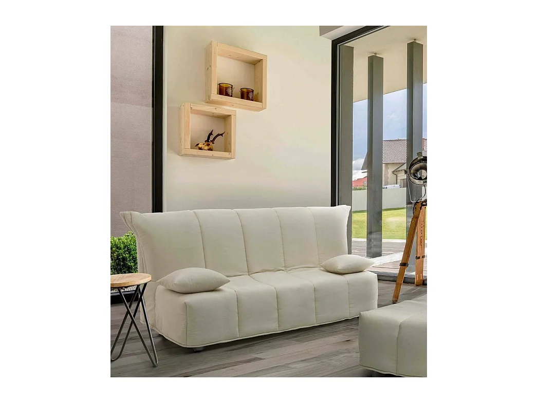 Canapé-lit Dabam, canapé 3 places, 100% Made in Italy, Canapé de salon avec ouverture trolley, en tissu rembourré, avec coussins inclus, 165x90h85 cm, Beige