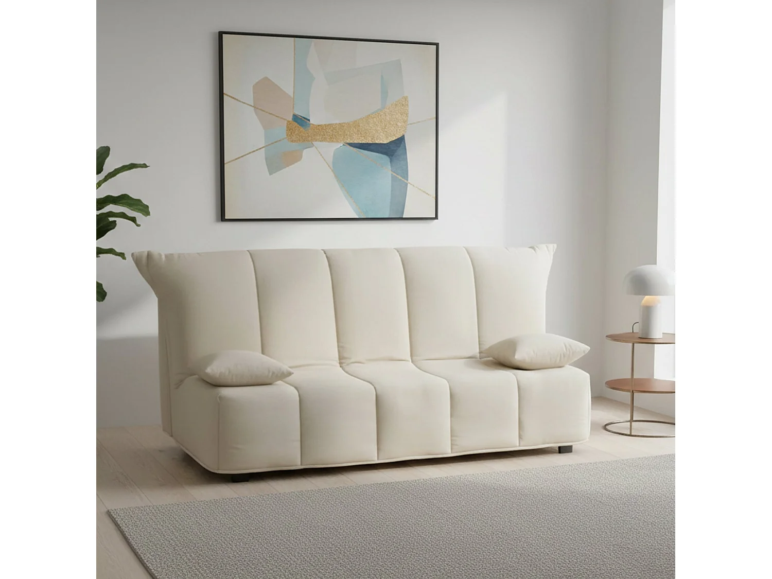 Dabam slaapbank, 3-zitsbank, 100% Made in Italy, woonkamerbank met trolley-opening, in gewatteerde stof, inclusief kussens, 165x90h85 cm, Beige