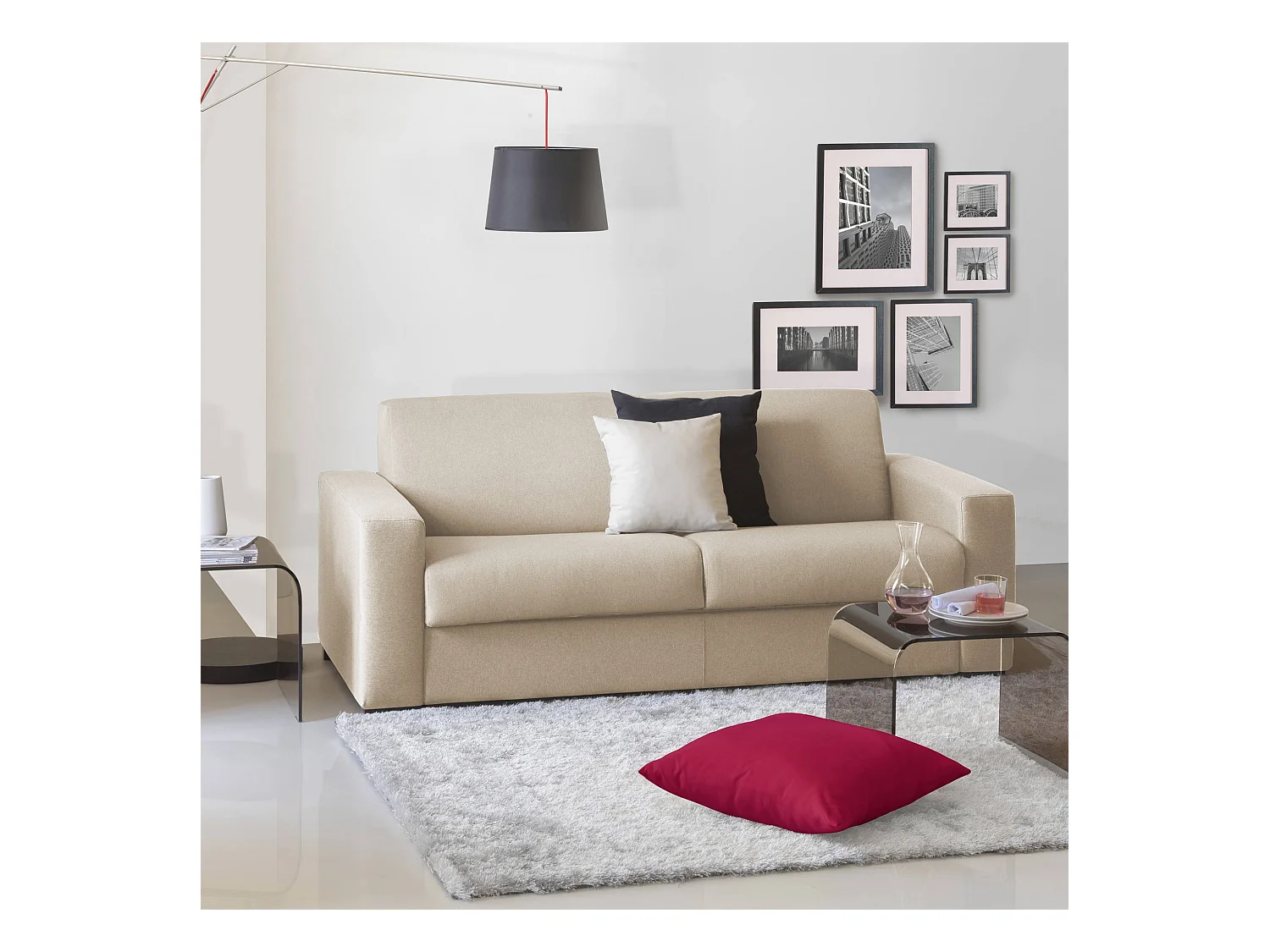 Dabakah Canapé-lit, canapé 3 places, 100% Made in Italy, Canapé de salon à ouverture pivotante, en tissu rembourré, avec accoudoirs fins, 200x95h90 cm, Beige