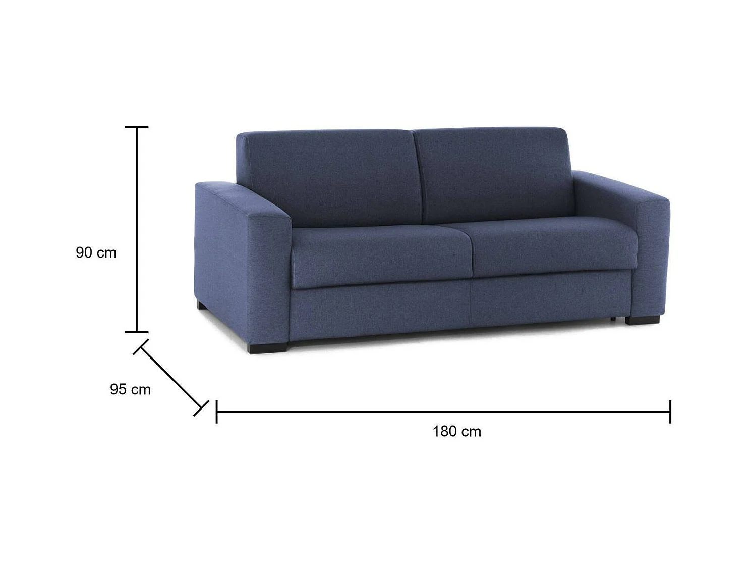 Canapé-lit Dabaida, Grand canapé 2 places, 100% Made in Italy, Canapé de salon à ouverture pivotante, en tissu rembourré, avec accoudoirs fins, 180x95h90 cm, Bleu