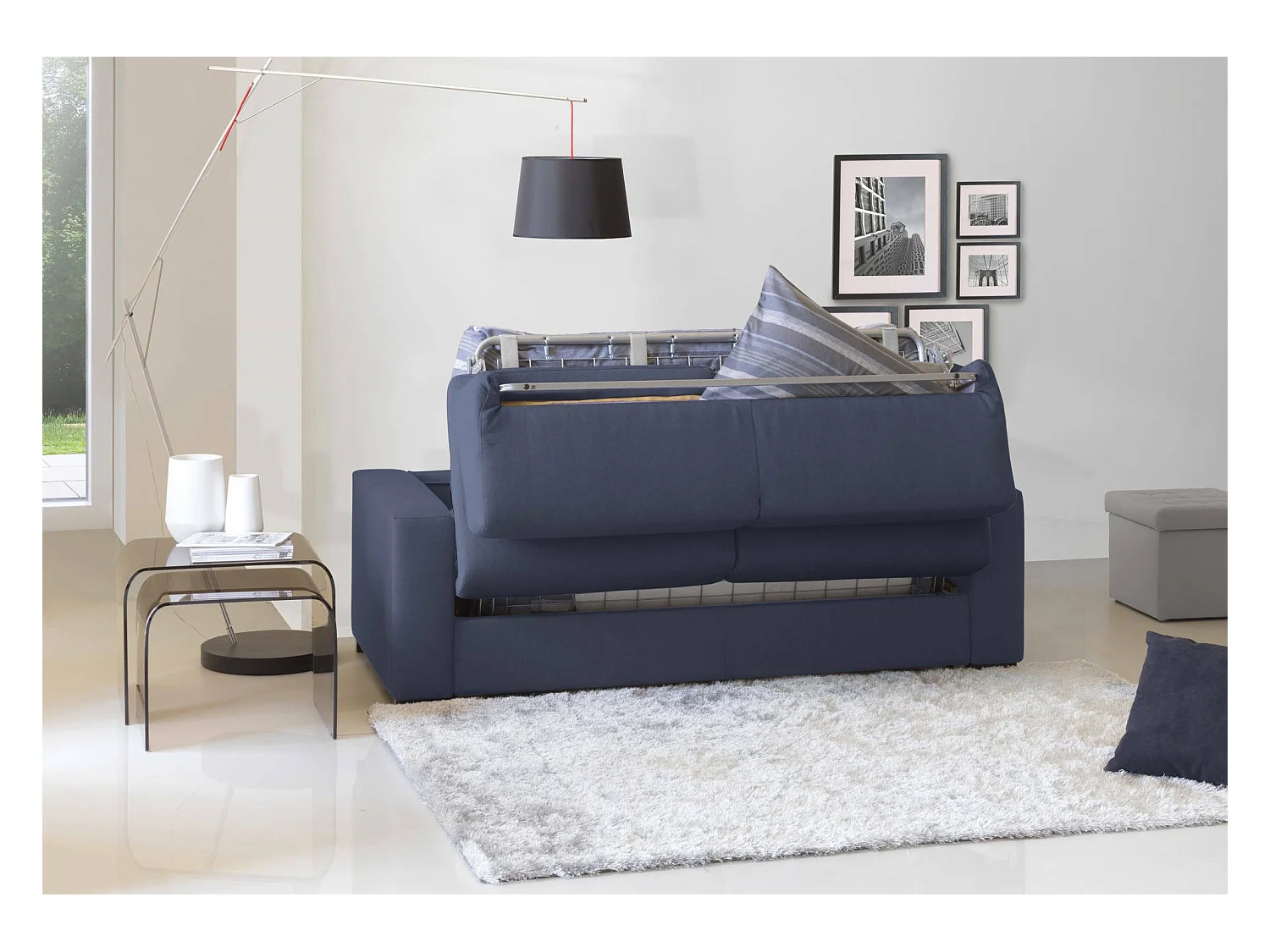 Canapé-lit Dabaida, Grand canapé 2 places, 100% Made in Italy, Canapé de salon à ouverture pivotante, en tissu rembourré, avec accoudoirs fins, 180x95h90 cm, Bleu