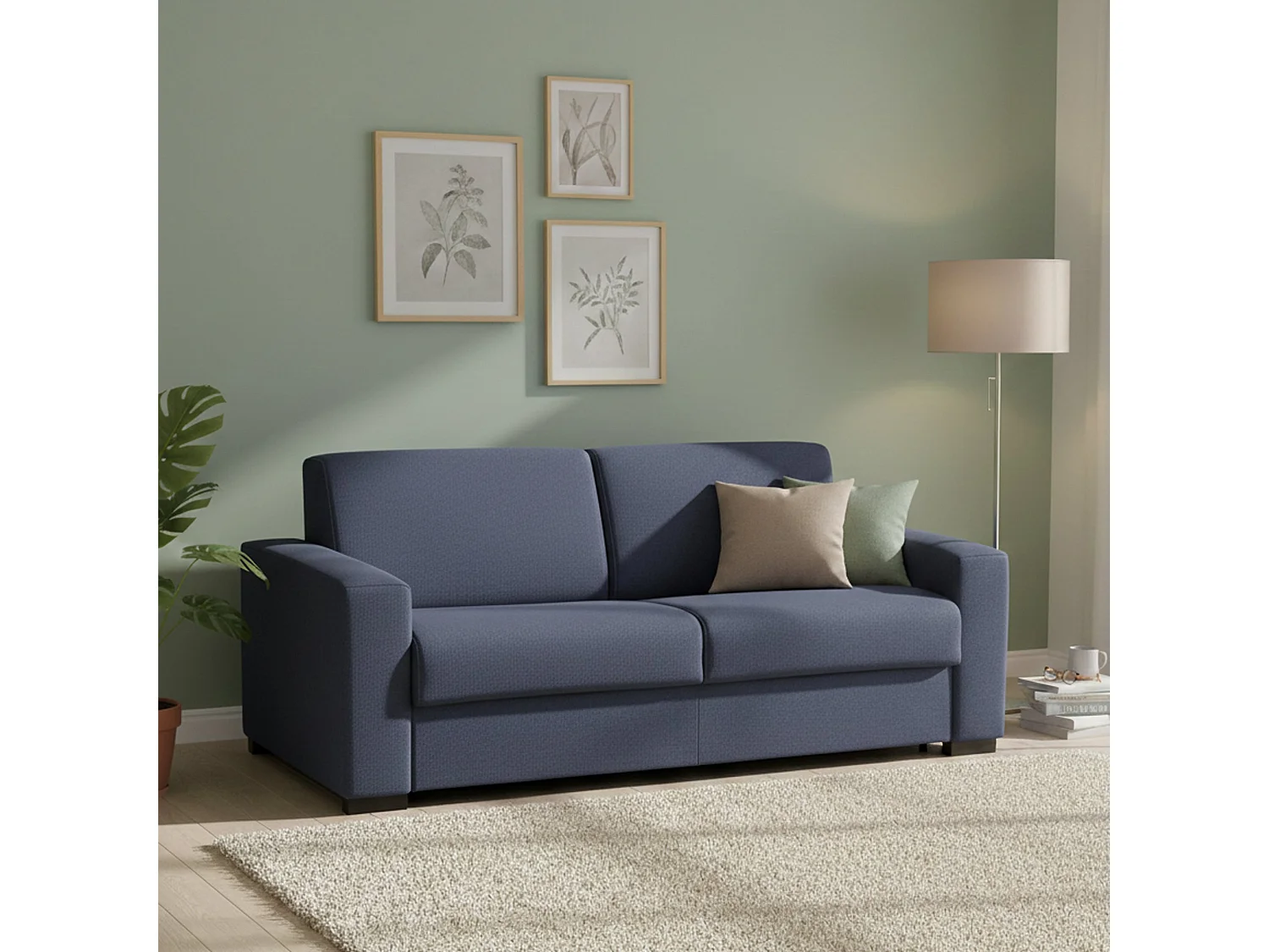 Canapé-lit Dabaida, Grand canapé 2 places, 100% Made in Italy, Canapé de salon à ouverture pivotante, en tissu rembourré, avec accoudoirs fins, 180x95h90 cm, Bleu