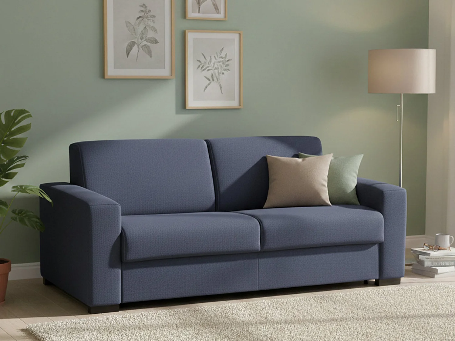 Canapé-lit Dabaida, Grand canapé 2 places, 100% Made in Italy, Canapé de salon à ouverture pivotante, en tissu rembourré, avec accoudoirs fins, 180x95h90 cm, Bleu