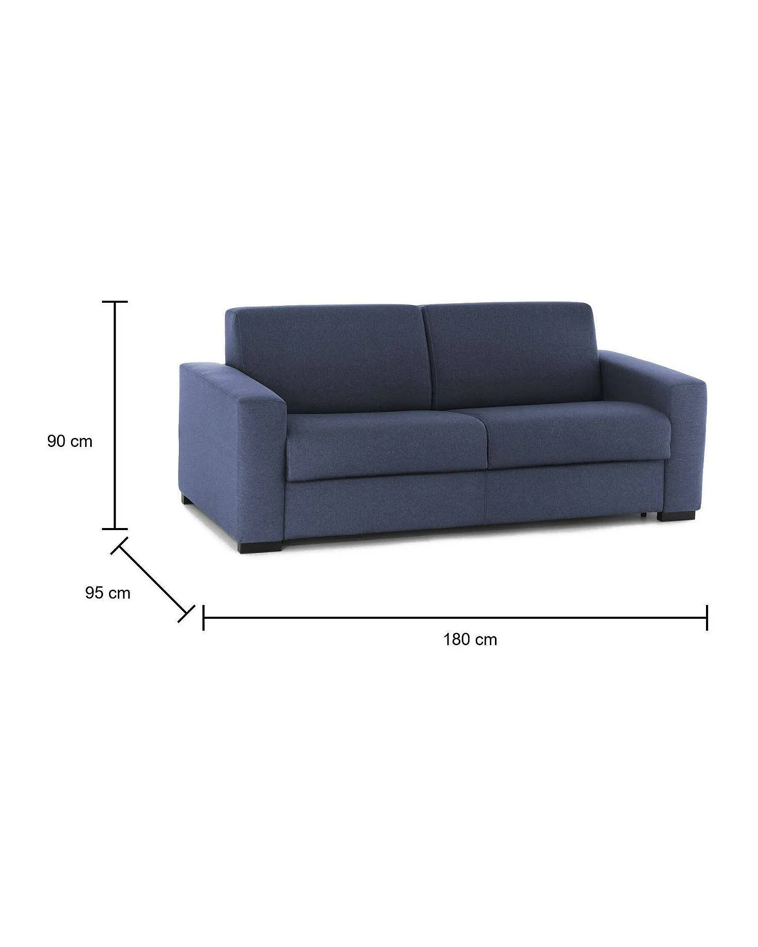 Sofa cama Dabaida, Gran Sofá de 2 plazas, 100% Made in Italy, Sofá de salón con apertura giratoria, en tela acolchada, con reposabrazos delgados, Cm 180x95h90, Azul