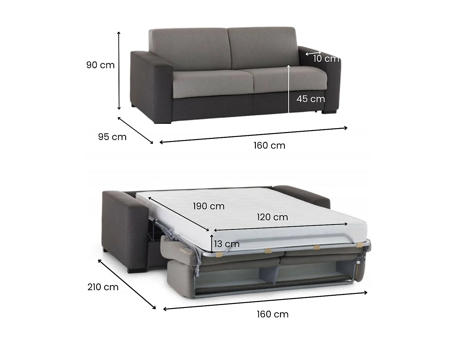 2-SITZER SCHLAFSOFA  Holz Grau, Anthrazit 95/160/90 cm