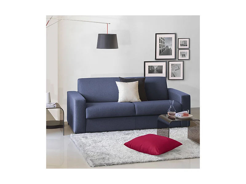Dabakah Canapé-lit, canapé 3 places, 100% Made in Italy, Canapé de salon à ouverture pivotante, en tissu rembourré, avec accoudoirs fins, 200x95h90 cm, Bleu