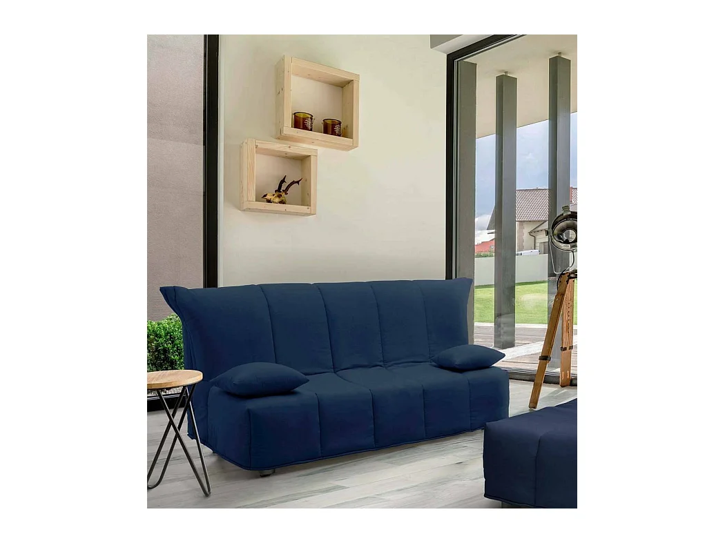 Canapé-lit Dabam, canapé 3 places, 100% Made in Italy, Canapé de salon avec ouverture trolley, en tissu rembourré, avec coussins inclus, 165x90h85 cm, Bleu
