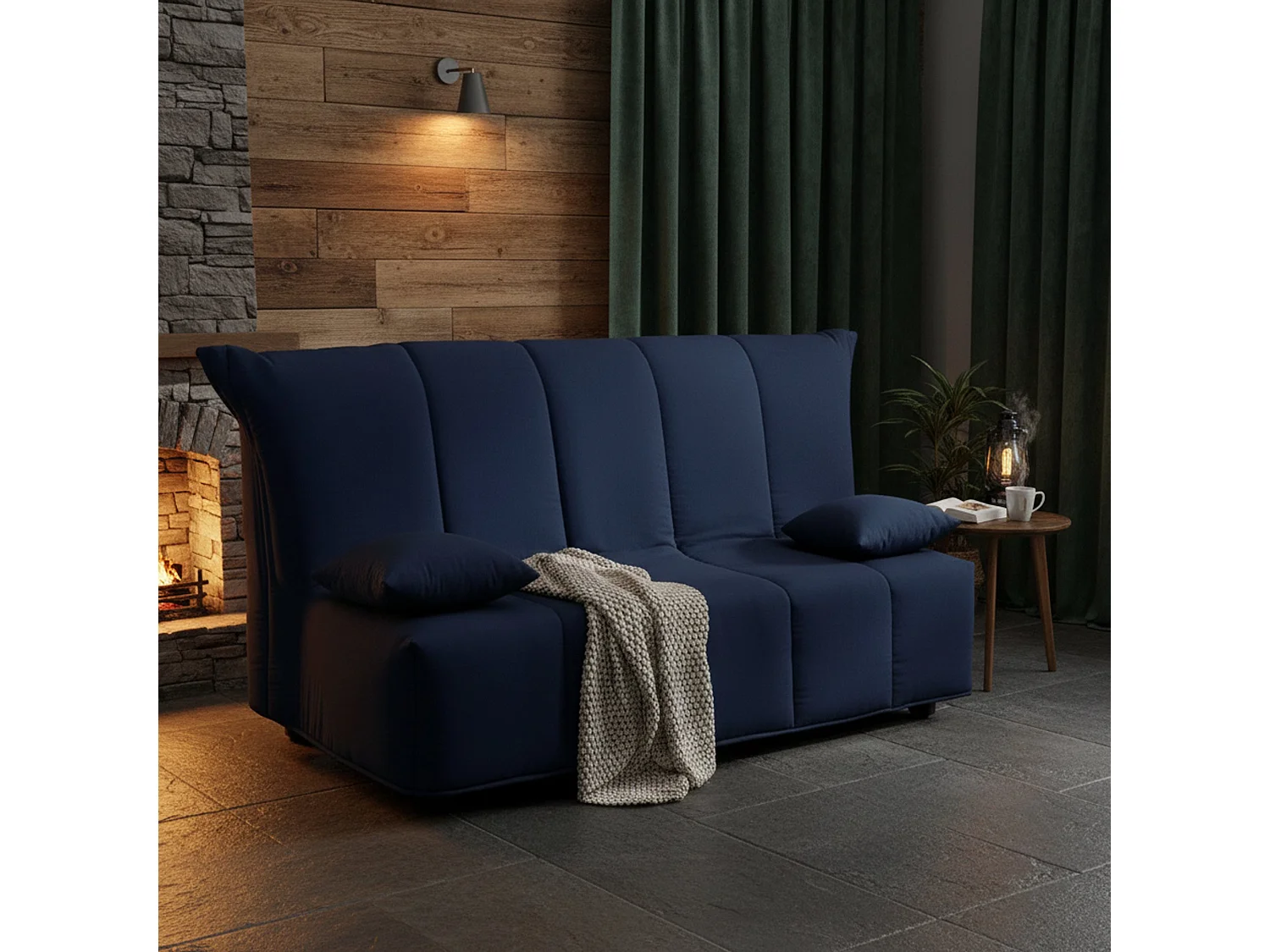 Dabam slaapbank, 3-zitsbank, 100% Made in Italy, woonkamerbank met trolley-opening, in gewatteerde stof, inclusief kussens, 165x90h85 cm, Blauw