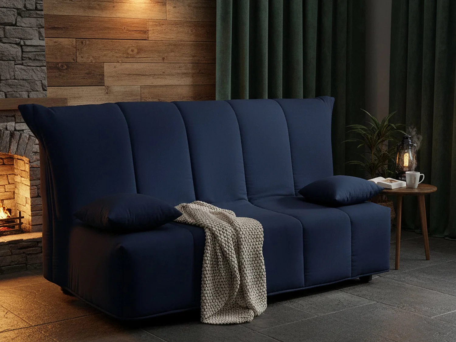 Dabam slaapbank, 3-zitsbank, 100% Made in Italy, woonkamerbank met trolley-opening, in gewatteerde stof, inclusief kussens, 165x90h85 cm, Blauw