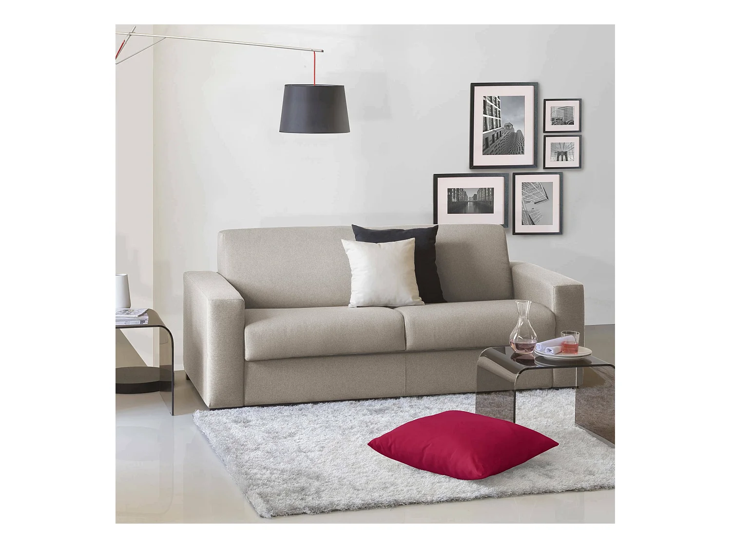 Dabaidy Canapé-lit, canapé 3 places, 100% Made in Italy, Canapé de salon à ouverture pivotante, en tissu rembourré, avec accoudoirs standards, 220x95h90 cm, Taupe