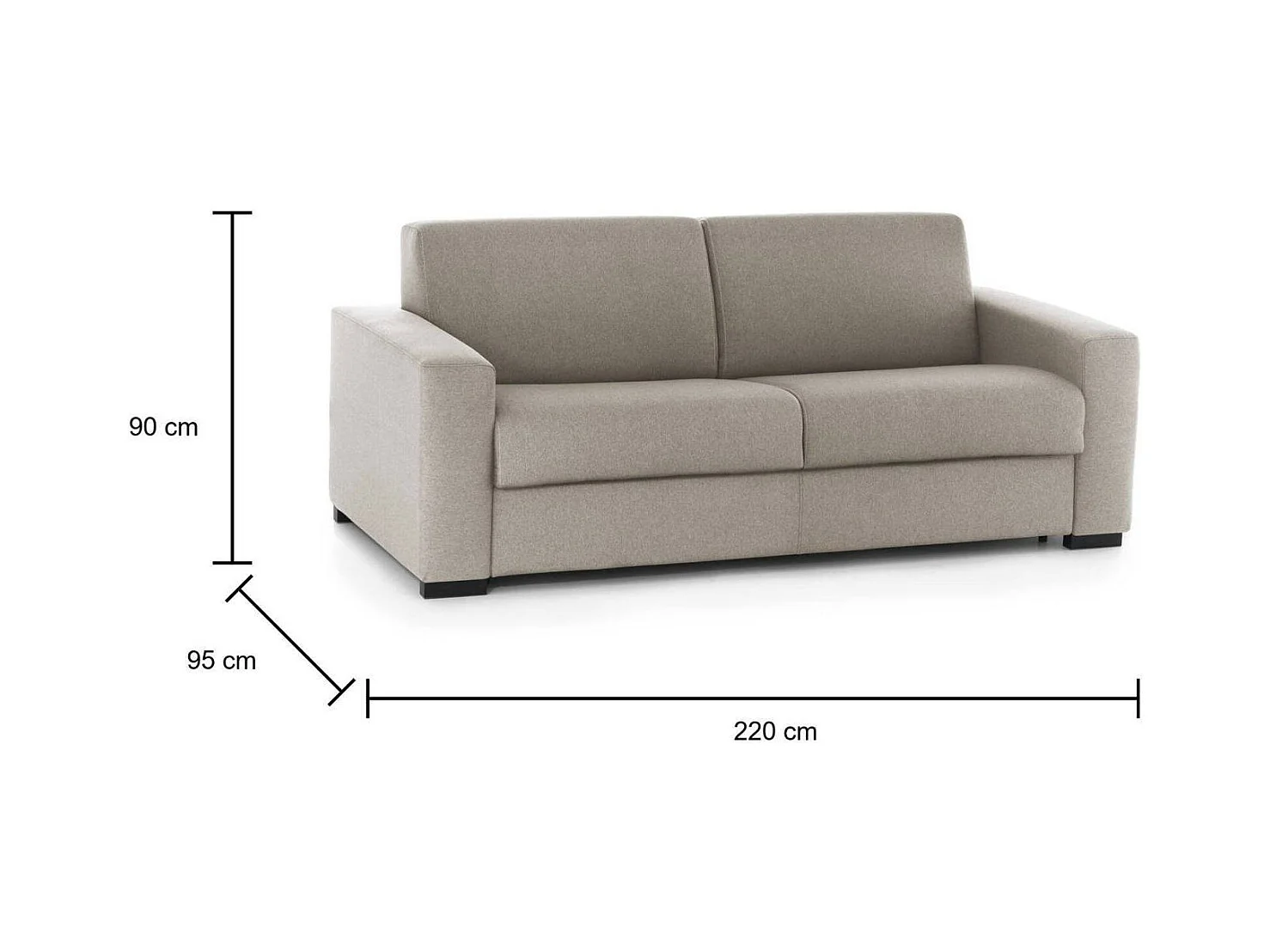 Dabaidy Canapé-lit, canapé 3 places, 100% Made in Italy, Canapé de salon à ouverture pivotante, en tissu rembourré, avec accoudoirs standards, 220x95h90 cm, Taupe