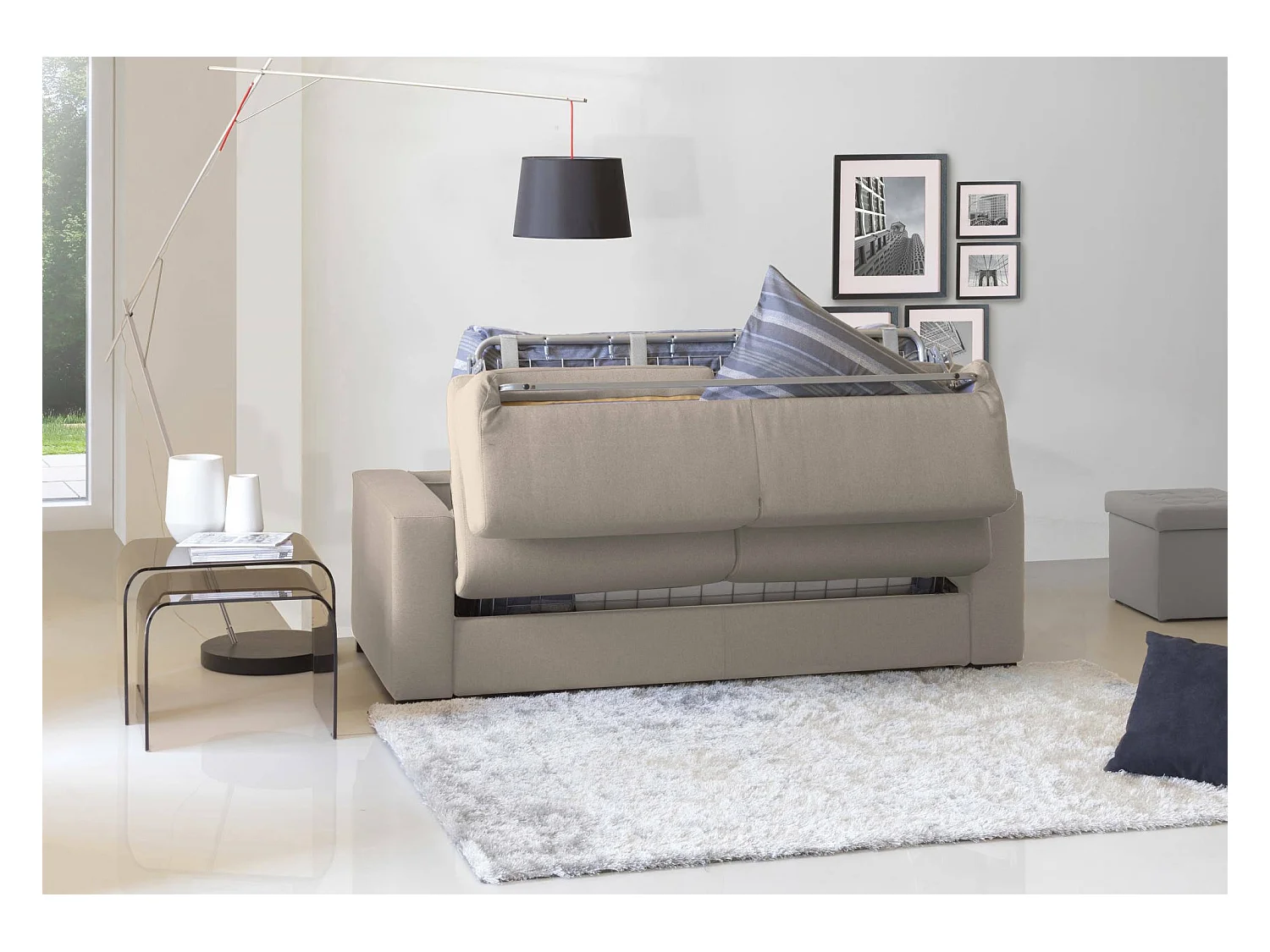 Dabaidy Canapé-lit, canapé 3 places, 100% Made in Italy, Canapé de salon à ouverture pivotante, en tissu rembourré, avec accoudoirs standards, 220x95h90 cm, Taupe