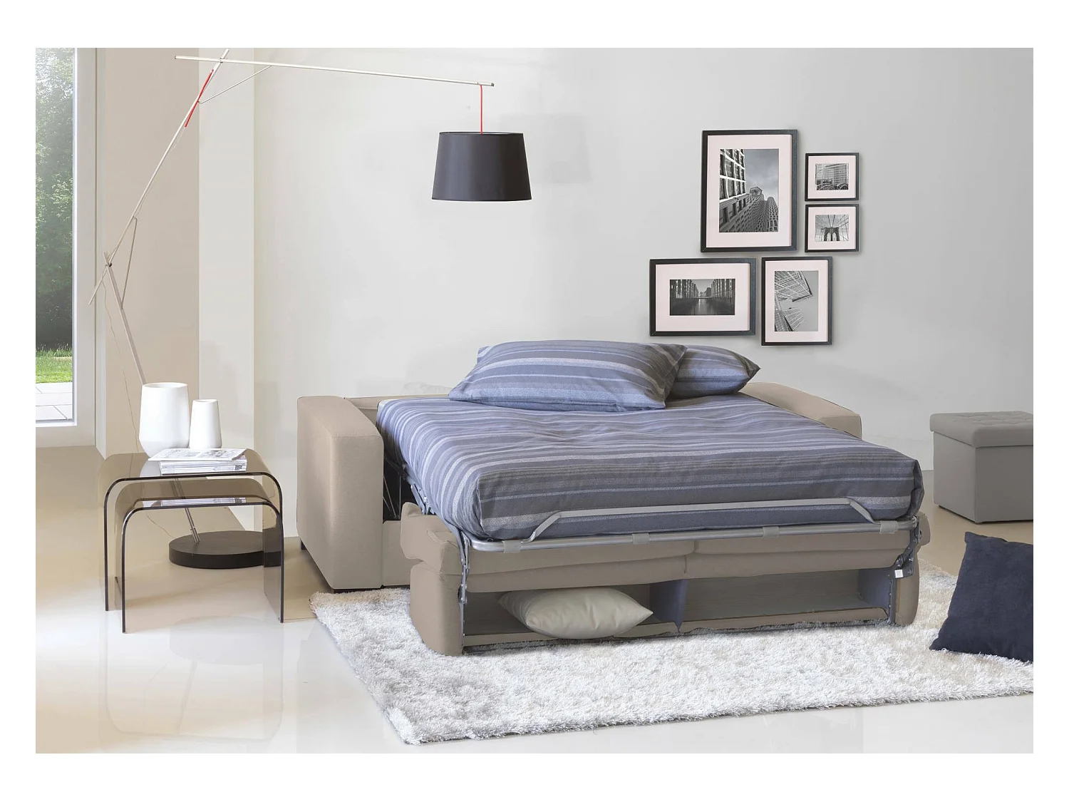 Dabaidy Canapé-lit, canapé 3 places, 100% Made in Italy, Canapé de salon à ouverture pivotante, en tissu rembourré, avec accoudoirs standards, 220x95h90 cm, Taupe