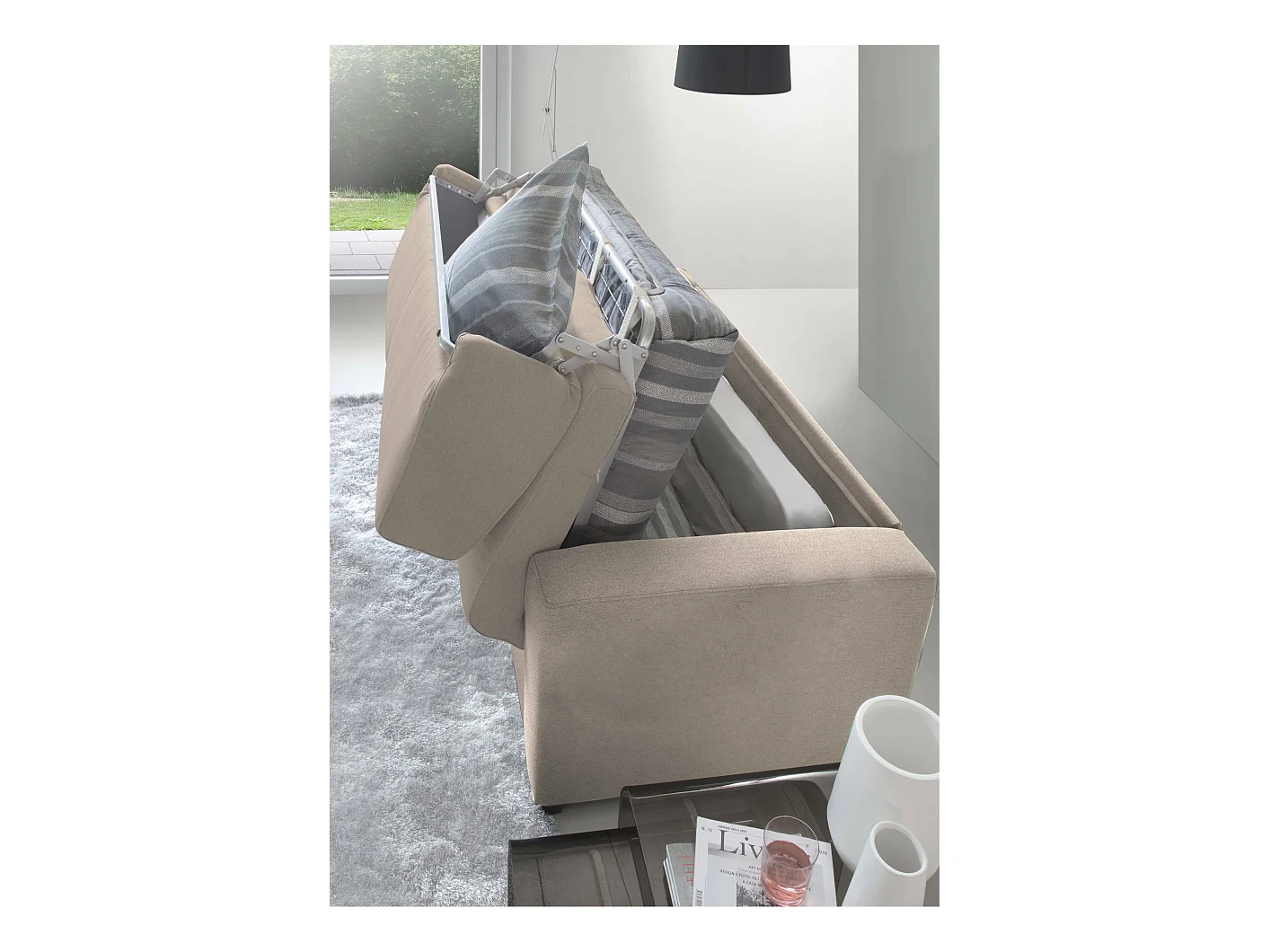 Dabaidy Canapé-lit, canapé 3 places, 100% Made in Italy, Canapé de salon à ouverture pivotante, en tissu rembourré, avec accoudoirs standards, 220x95h90 cm, Taupe