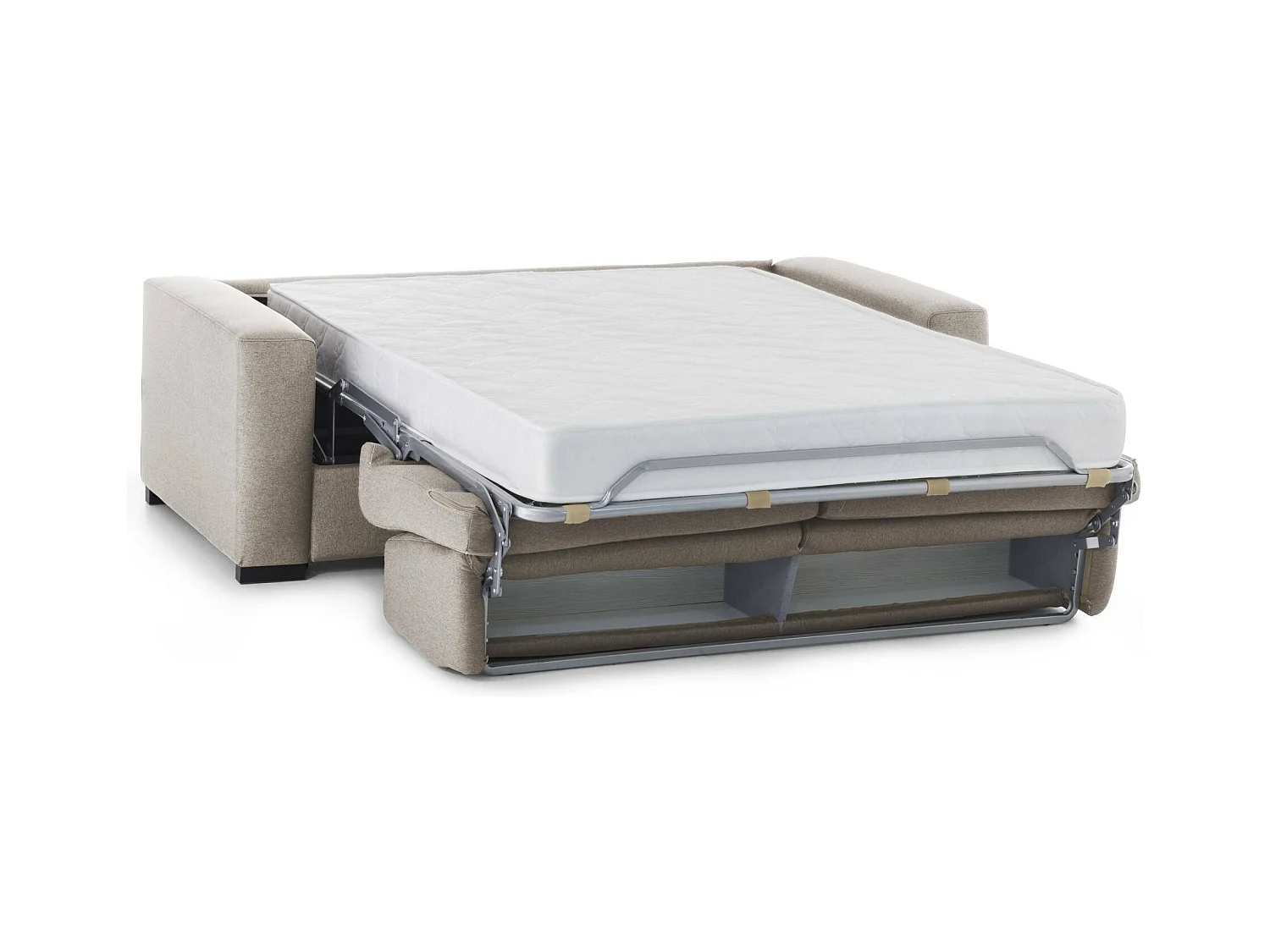 Dabaidy Canapé-lit, canapé 3 places, 100% Made in Italy, Canapé de salon à ouverture pivotante, en tissu rembourré, avec accoudoirs standards, 220x95h90 cm, Taupe