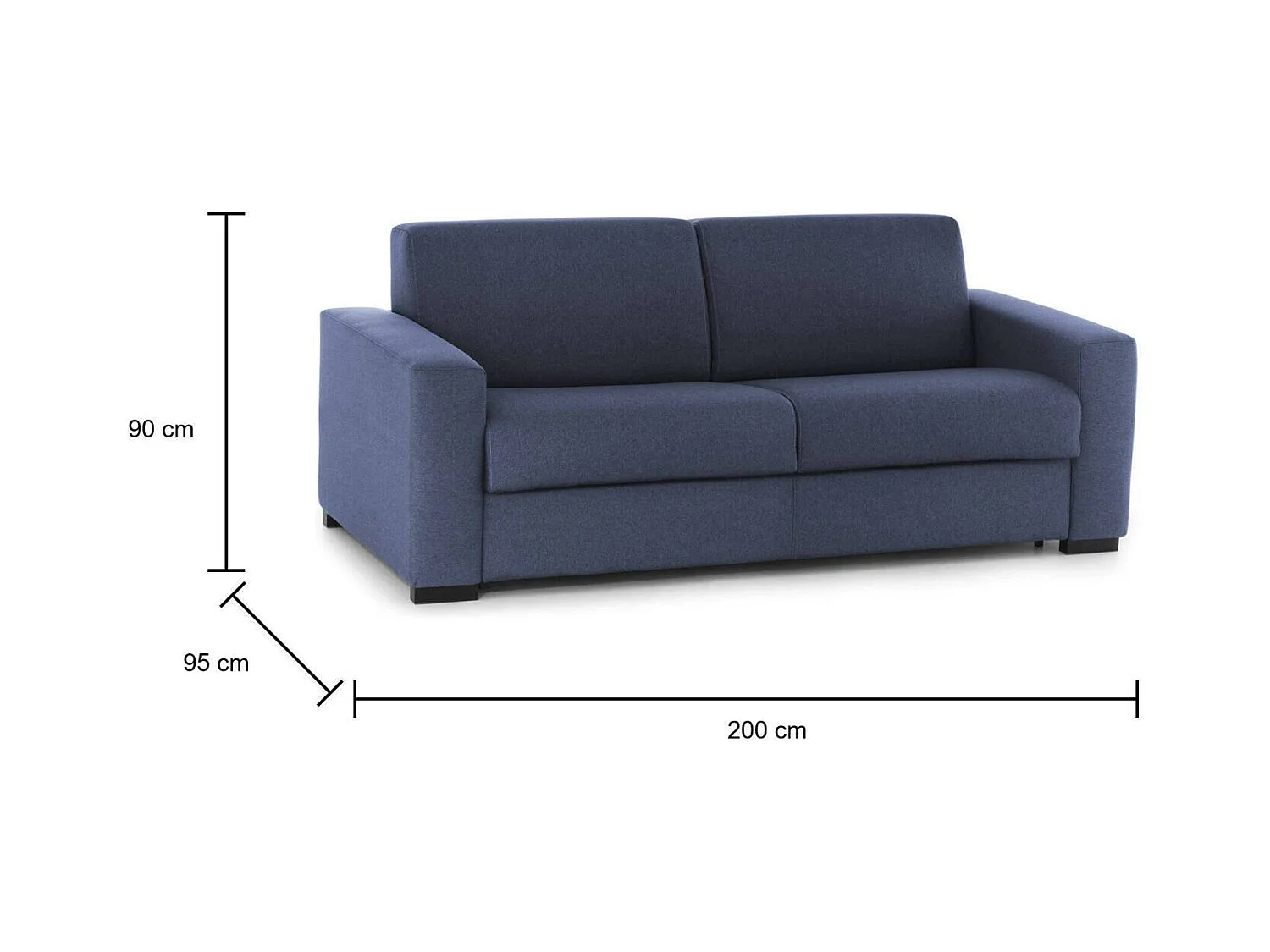Sofa cama Dabagn, Gran Sofá de 2 plazas, 100% Made in Italy, Sofá de salón con apertura giratoria, en tela acolchada, con reposabrazos estándar, Cm 200x95h90, Azul