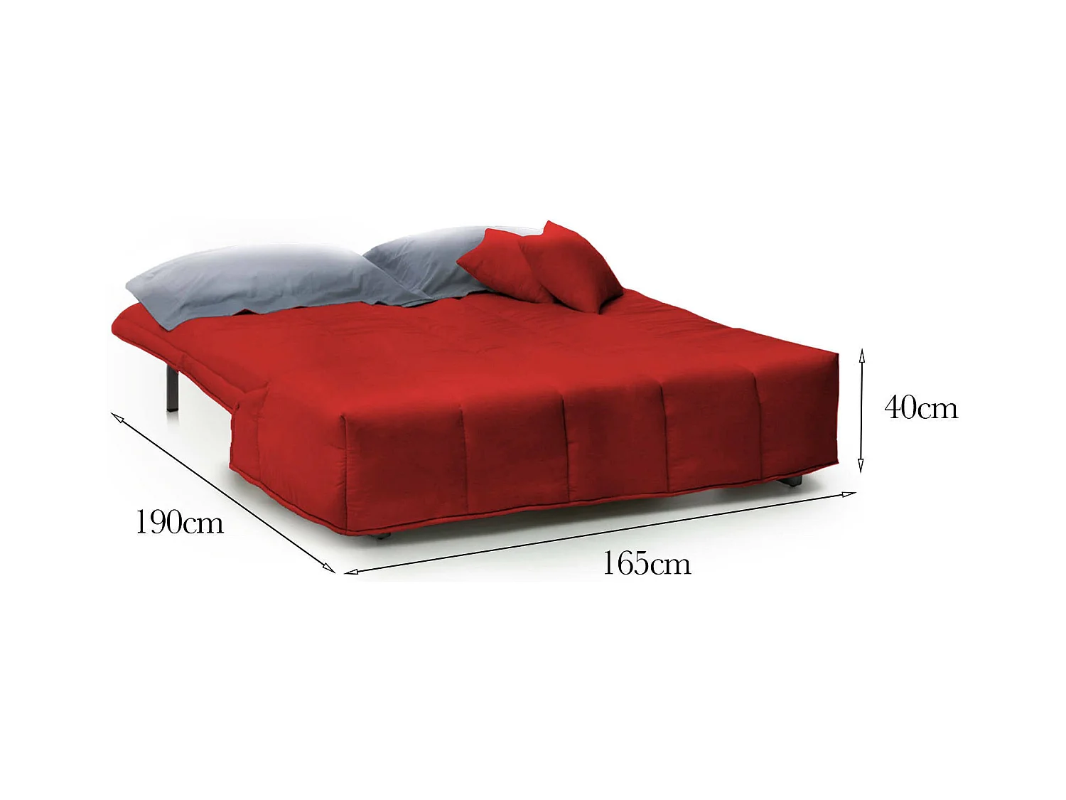 Canapé-lit Dabam, canapé 3 places, 100% Made in Italy, Canapé de salon avec ouverture trolley, en tissu rembourré, avec coussins inclus, 165x90h85 cm, Rouge