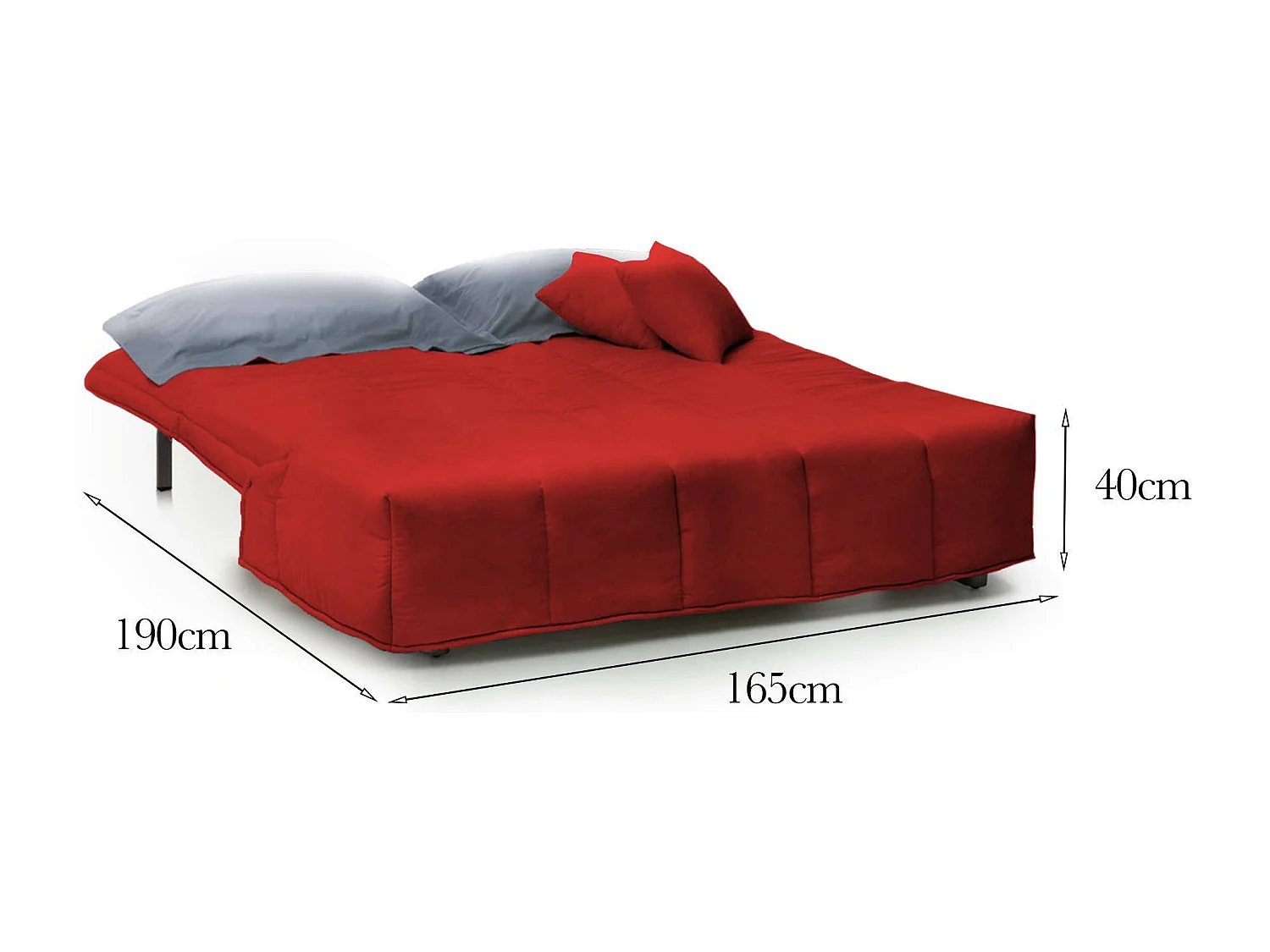 Canapé-lit Dabam, canapé 3 places, 100% Made in Italy, Canapé de salon avec ouverture trolley, en tissu rembourré, avec coussins inclus, 165x90h85 cm, Rouge