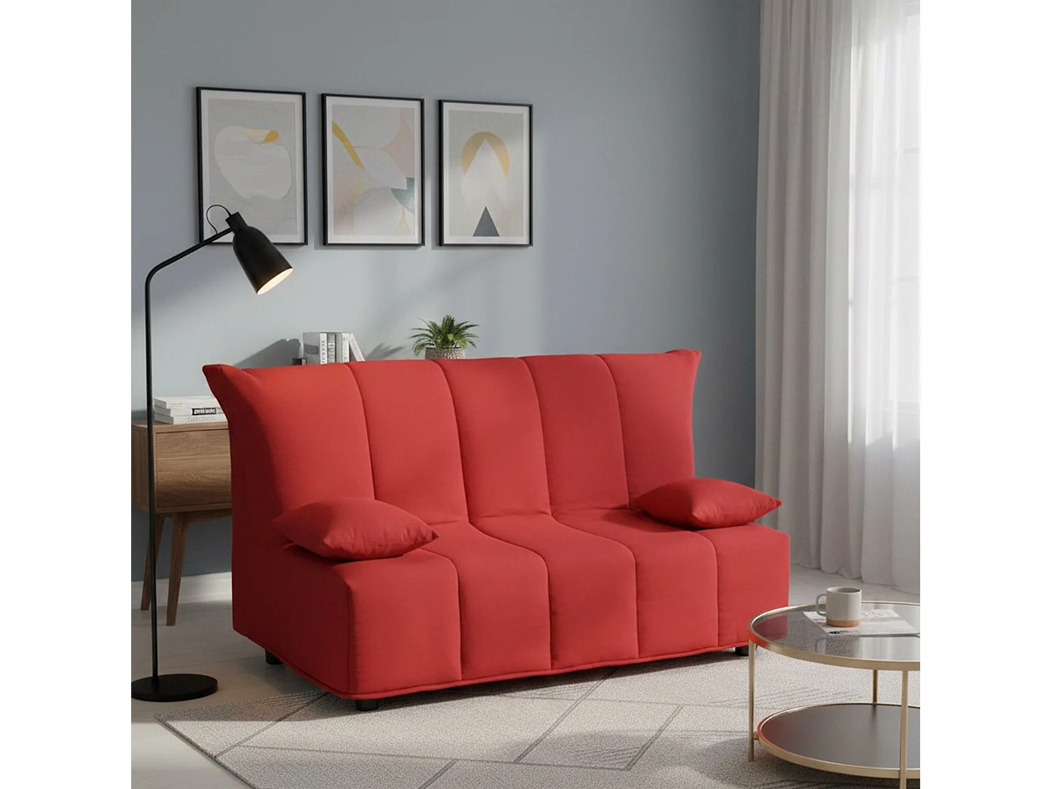 Dabam slaapbank, 3-zitsbank, 100% Made in Italy, woonkamerbank met trolley-opening, in gewatteerde stof, inclusief kussens, 165x90h85 cm, rood