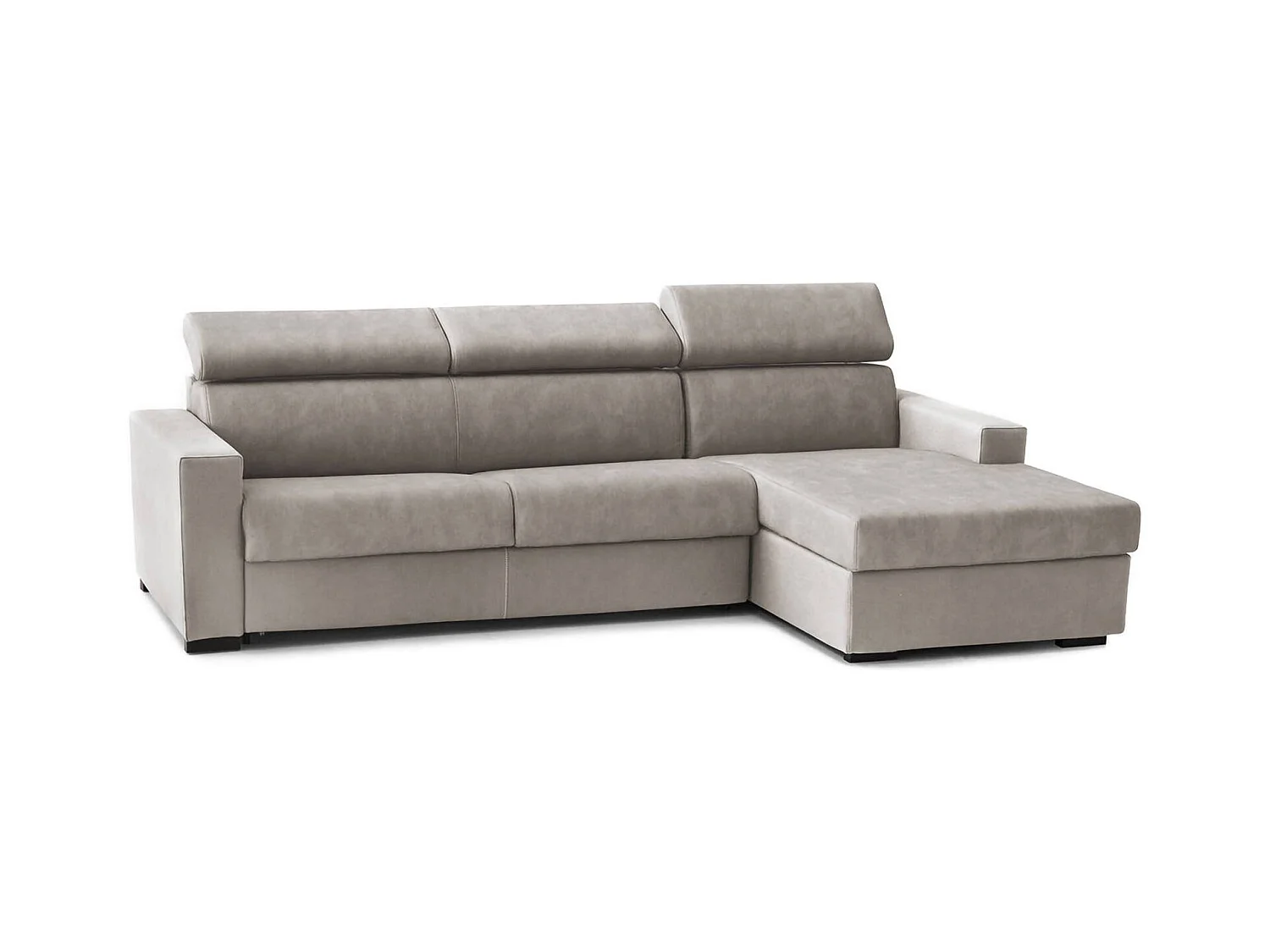 Canapé Alceste, Canapé d'angle, 100% Made in Italy, avec Péninsule Conteneur Droite, avec accoudoirs fins, 260x95h85 cm, Tourterelle